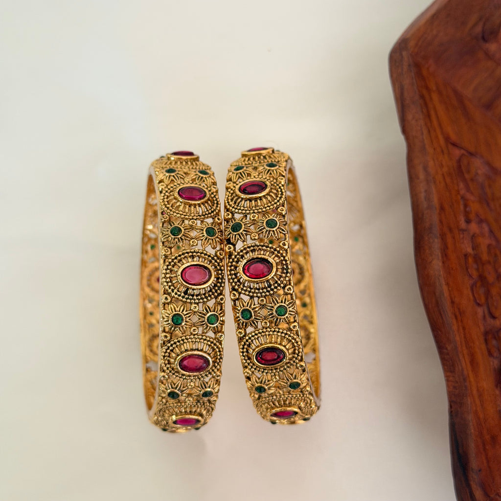 Antique Ruby Green Bangles AB18 Anvika Jewels