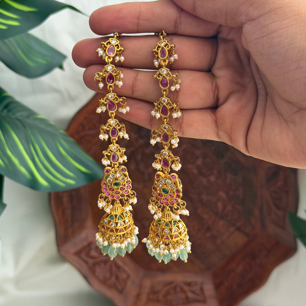 Earrings+Mattal Green Beads AJ31 Anvika Jewels