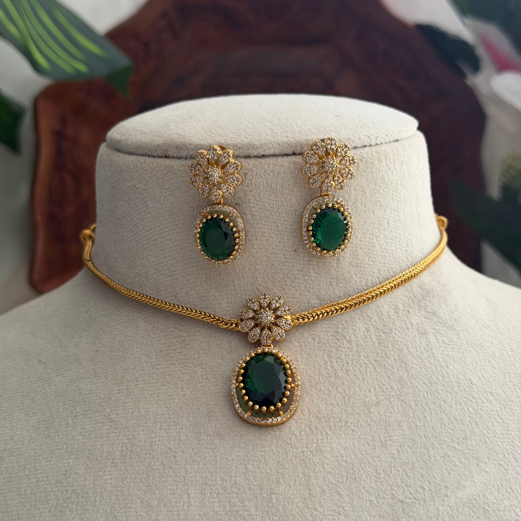 Green Stone Necklace VN16 Anvika Jewels