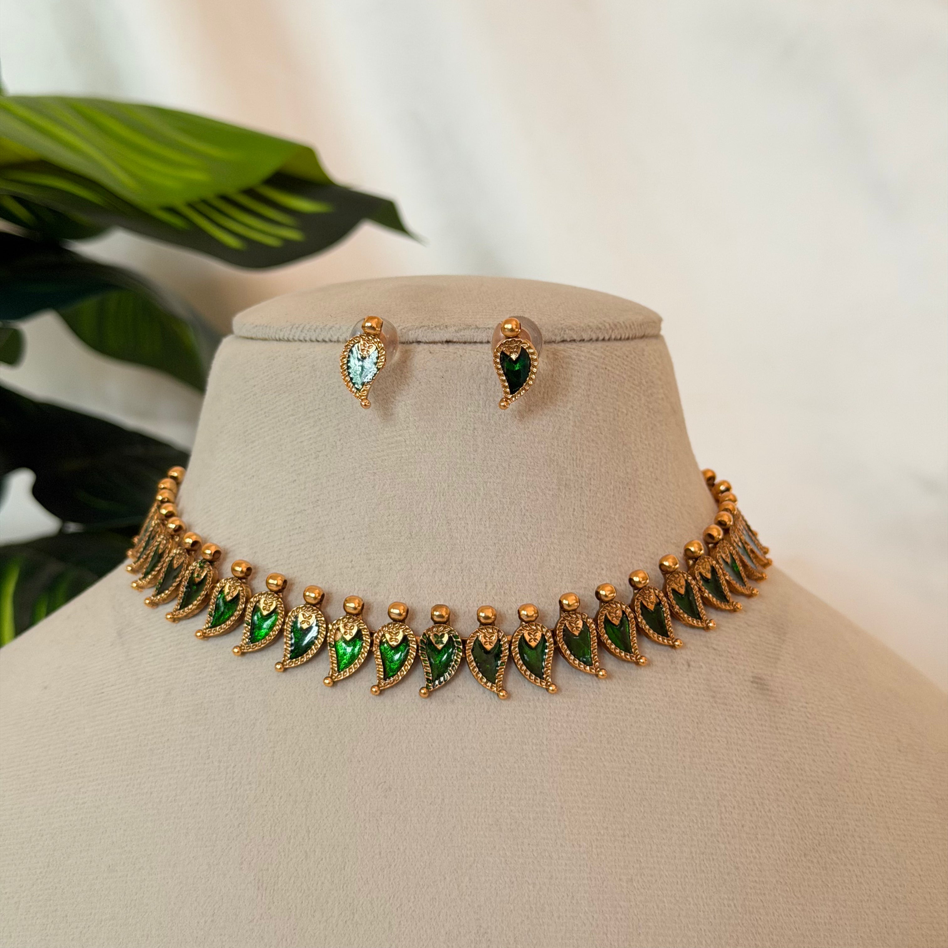 Dual Tone Leaf Drop Necklace AN12 Anvika Jewels