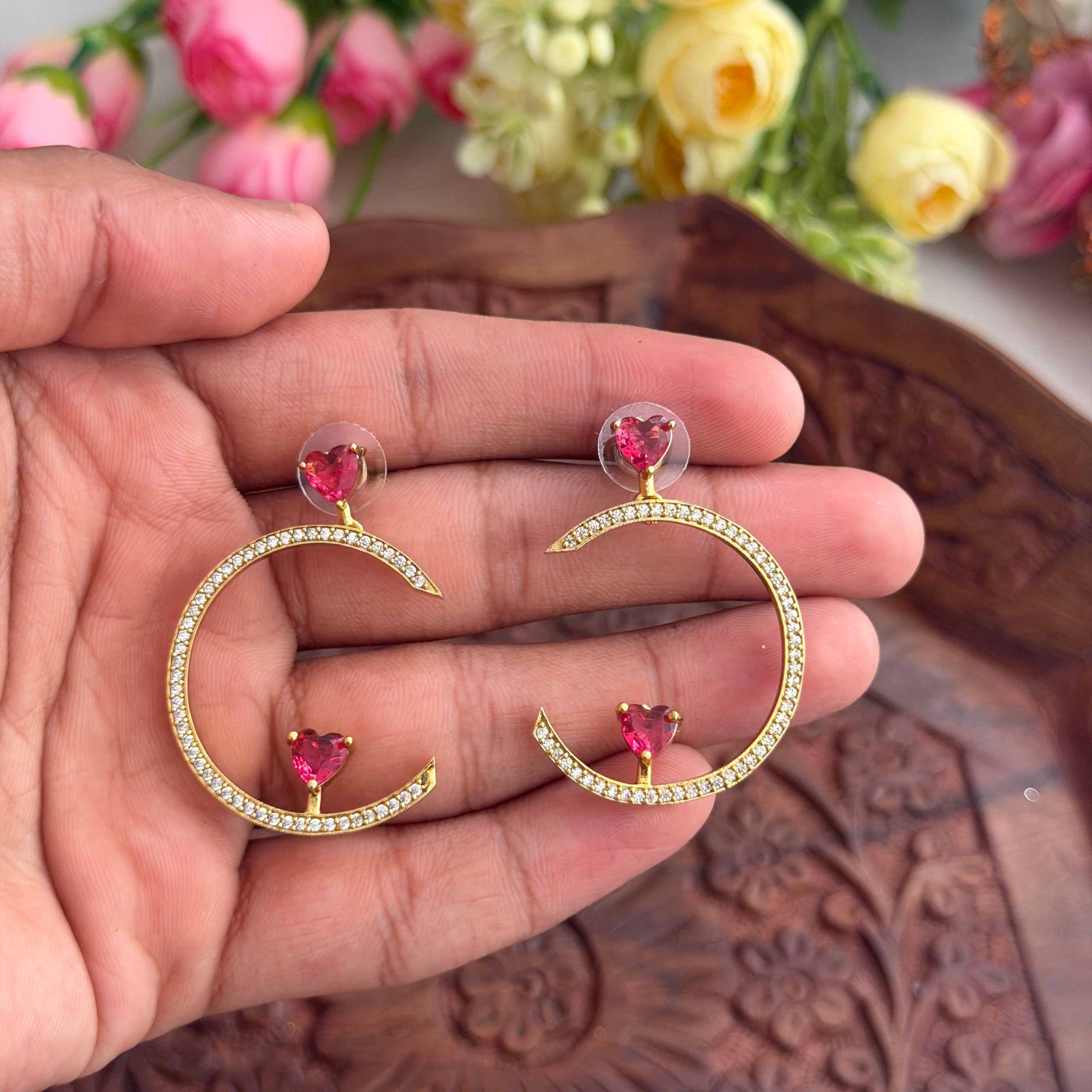 Red Heart Stone Earrings VN10 Anvika Jewels