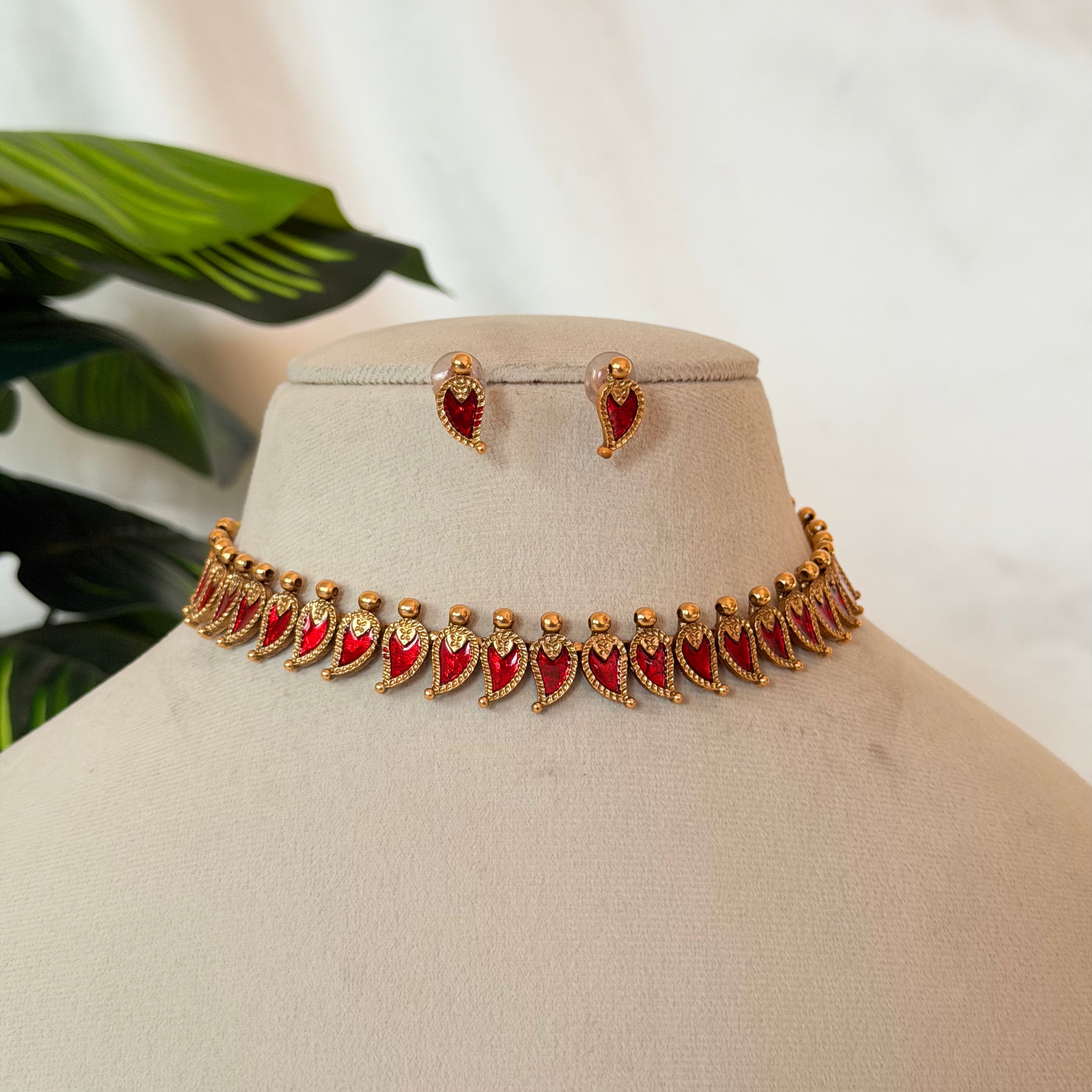 Dual Tone Leaf Drop Necklace AN12 Anvika Jewels