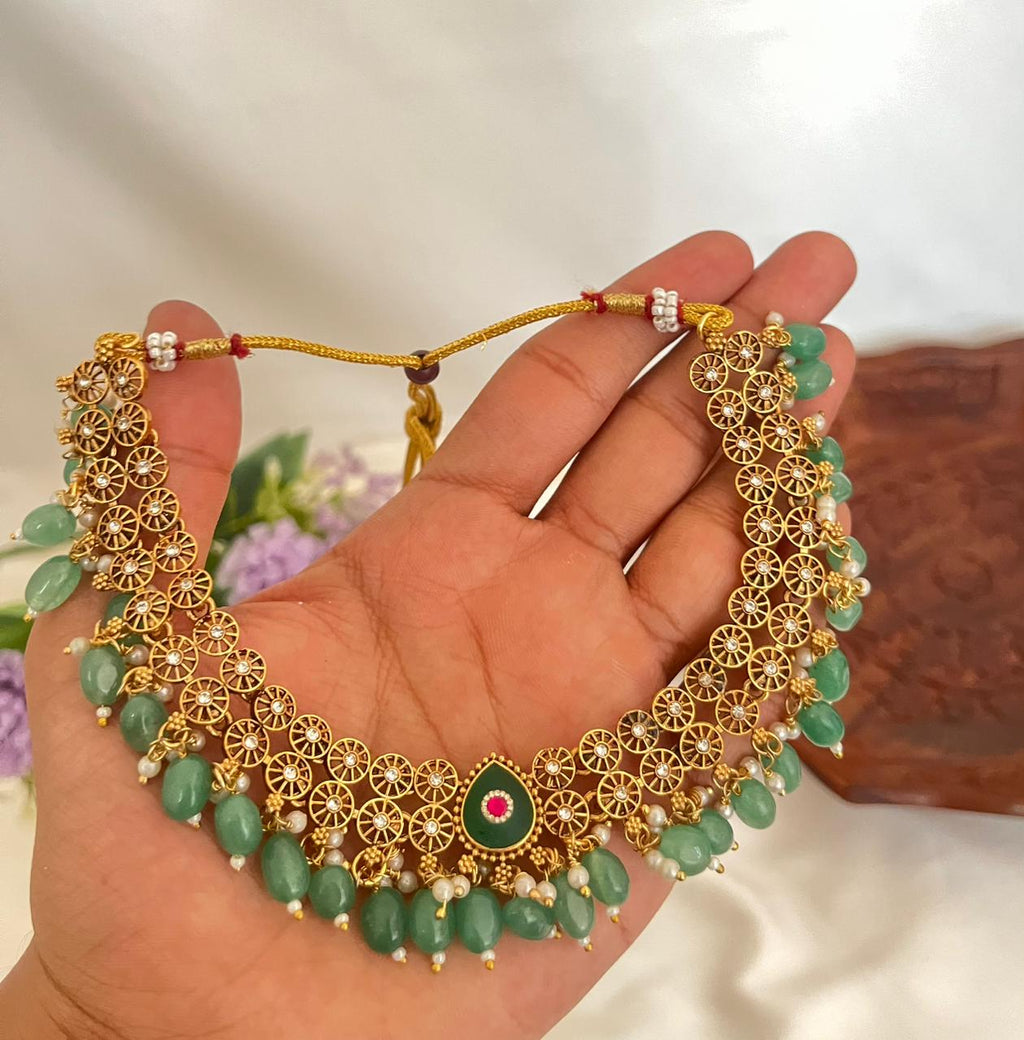 Green Stone Necklace Set AN37