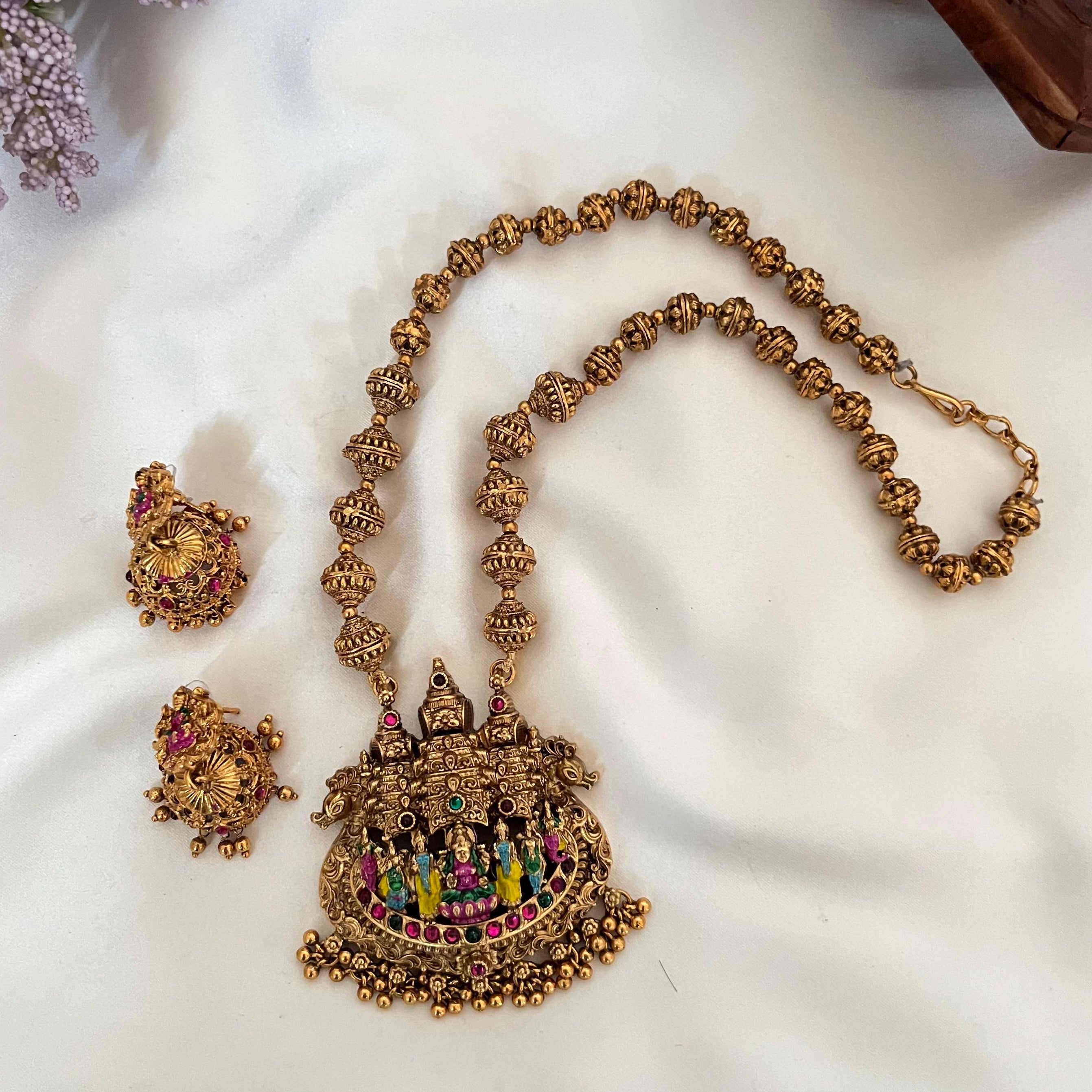 Temple Gopuram Lakshmi Pendant Necklace AN43