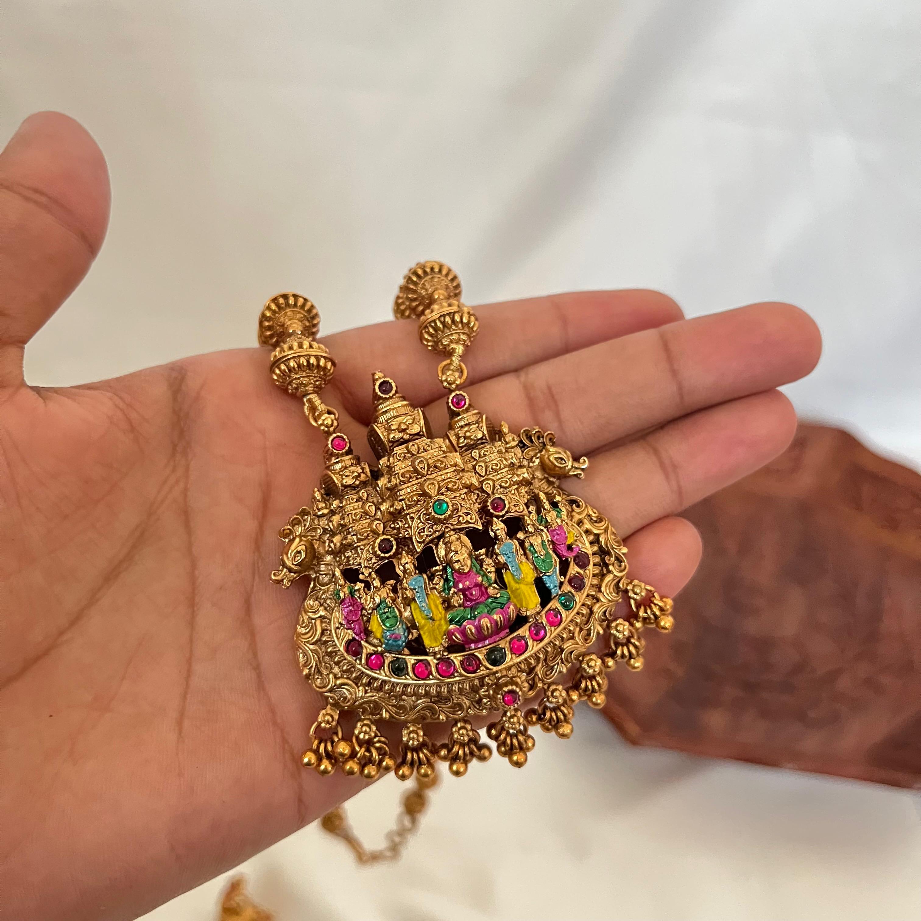 Temple Gopuram Lakshmi Pendant Necklace AN43