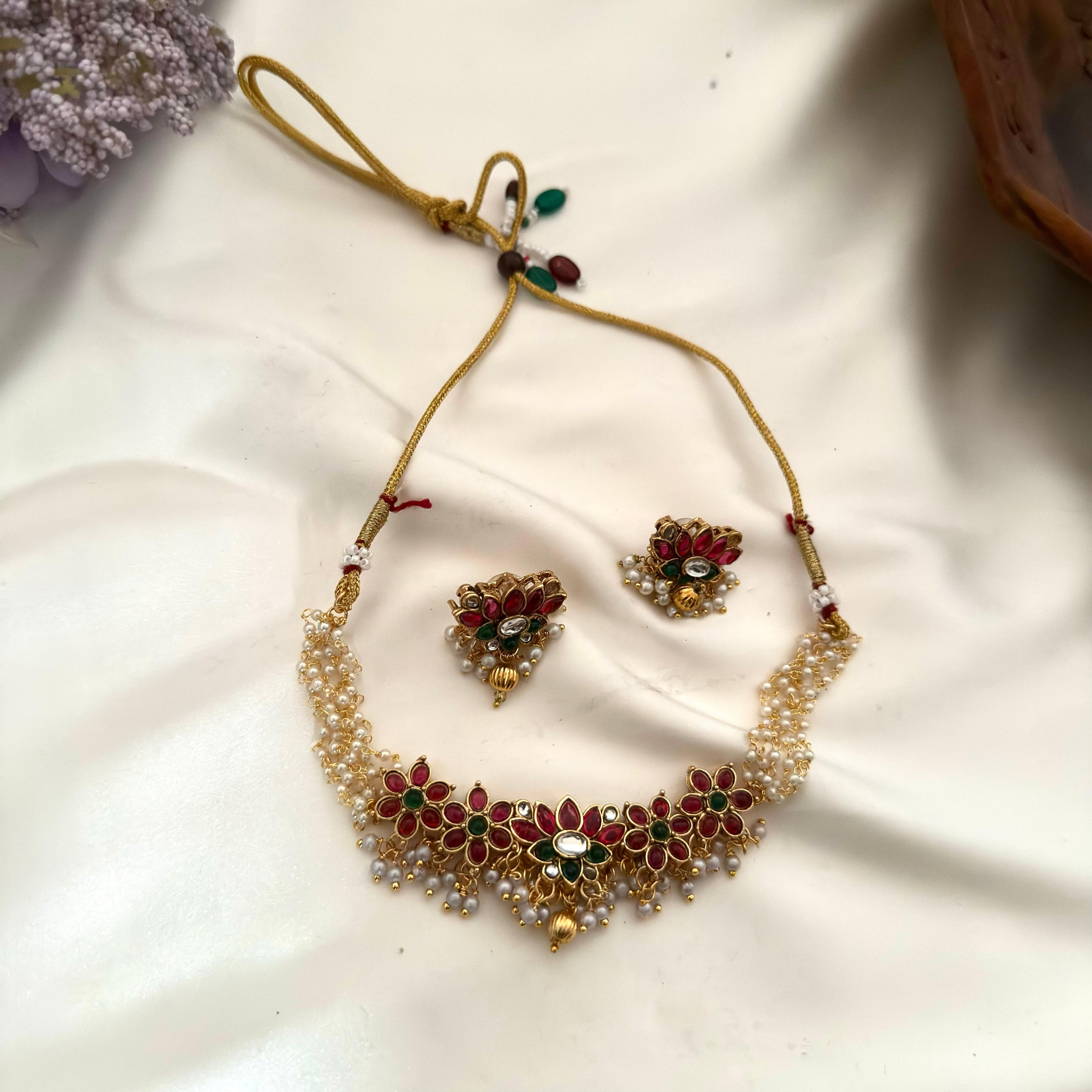 Floral Pearl Choker Set AN15