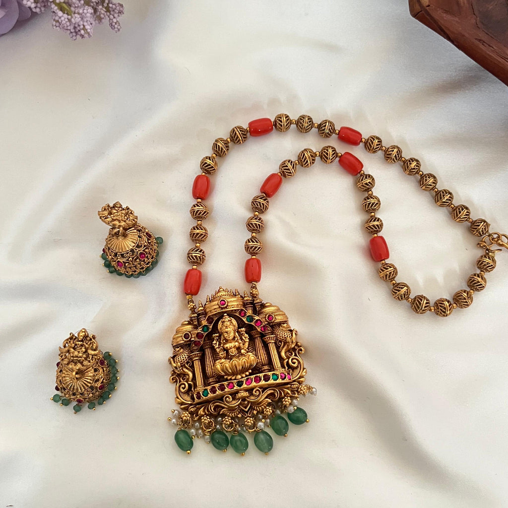 Lakshmi Coral Bead Temple Pendant AN60