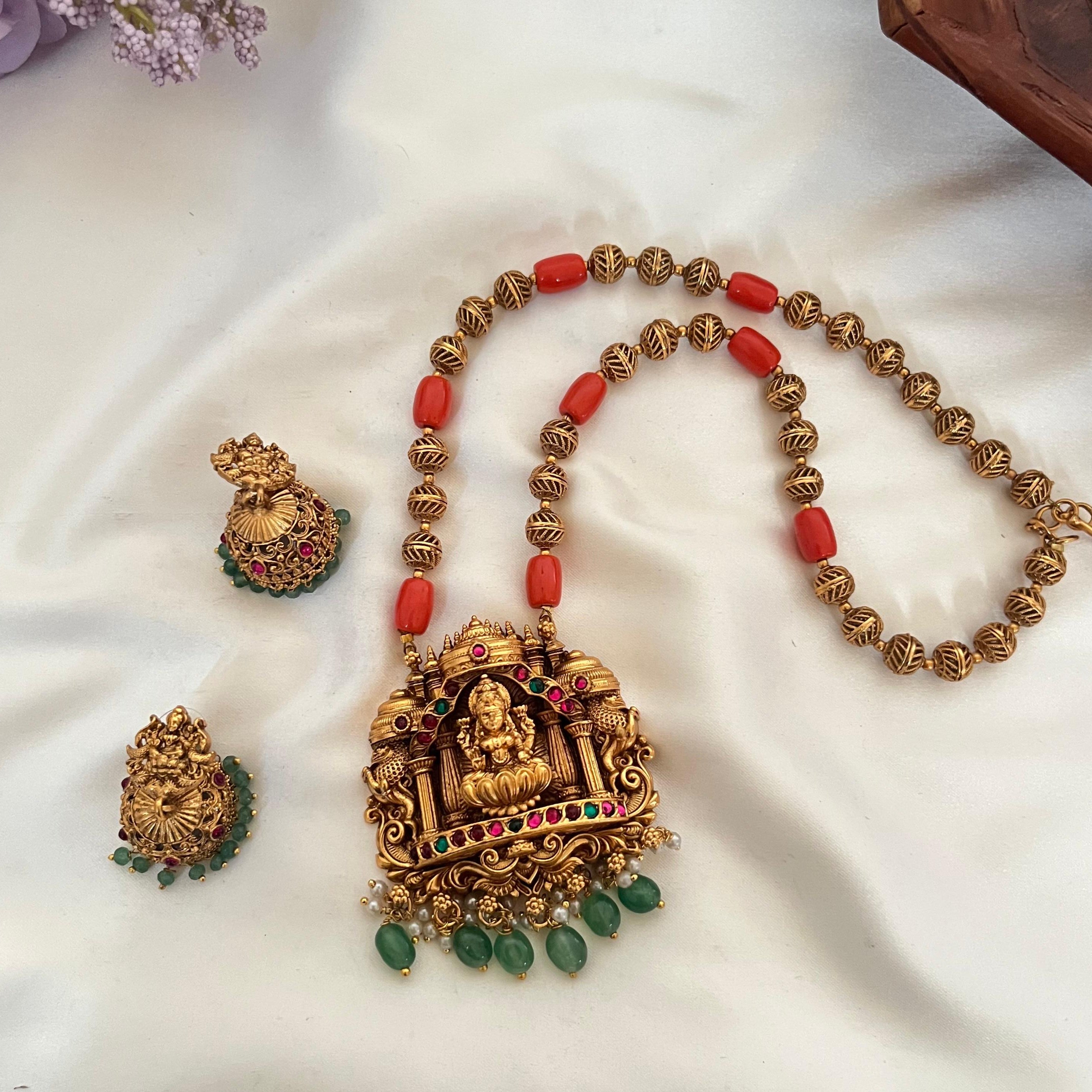 Lakshmi Coral Bead Temple Pendant AN60