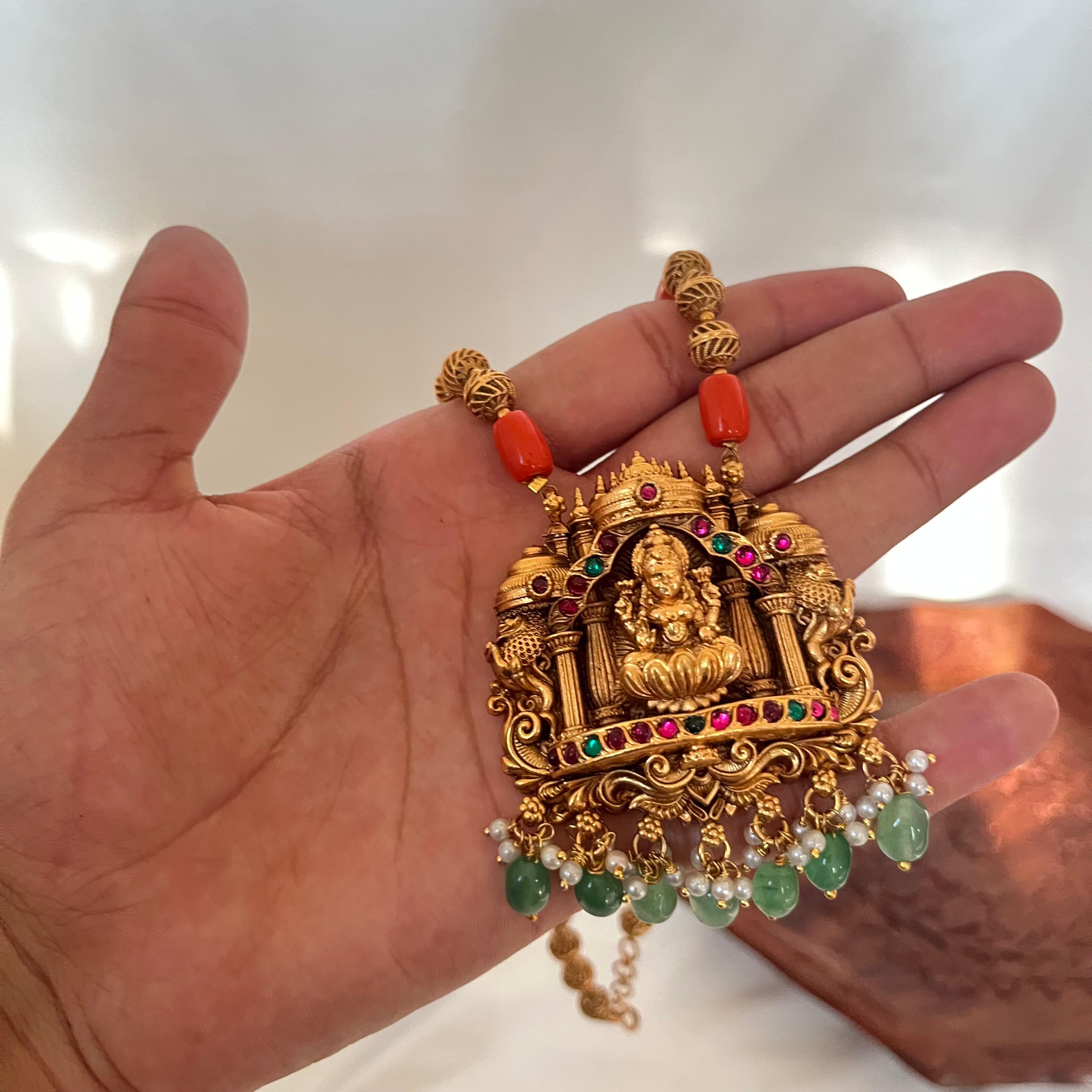 Lakshmi Coral Bead Temple Pendant AN60