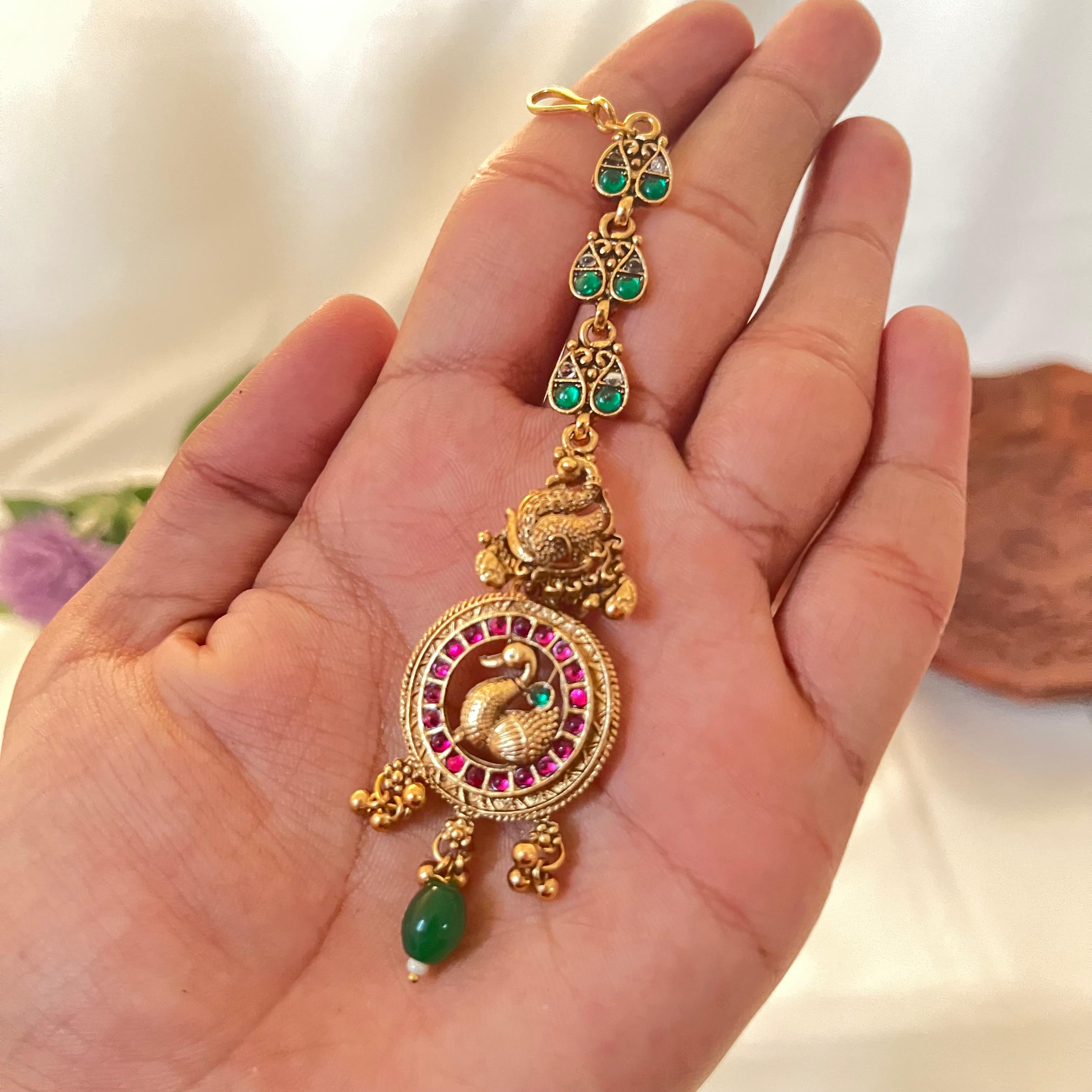 Bridal Peacock Temple Choker Set with Maang Tikka AN66