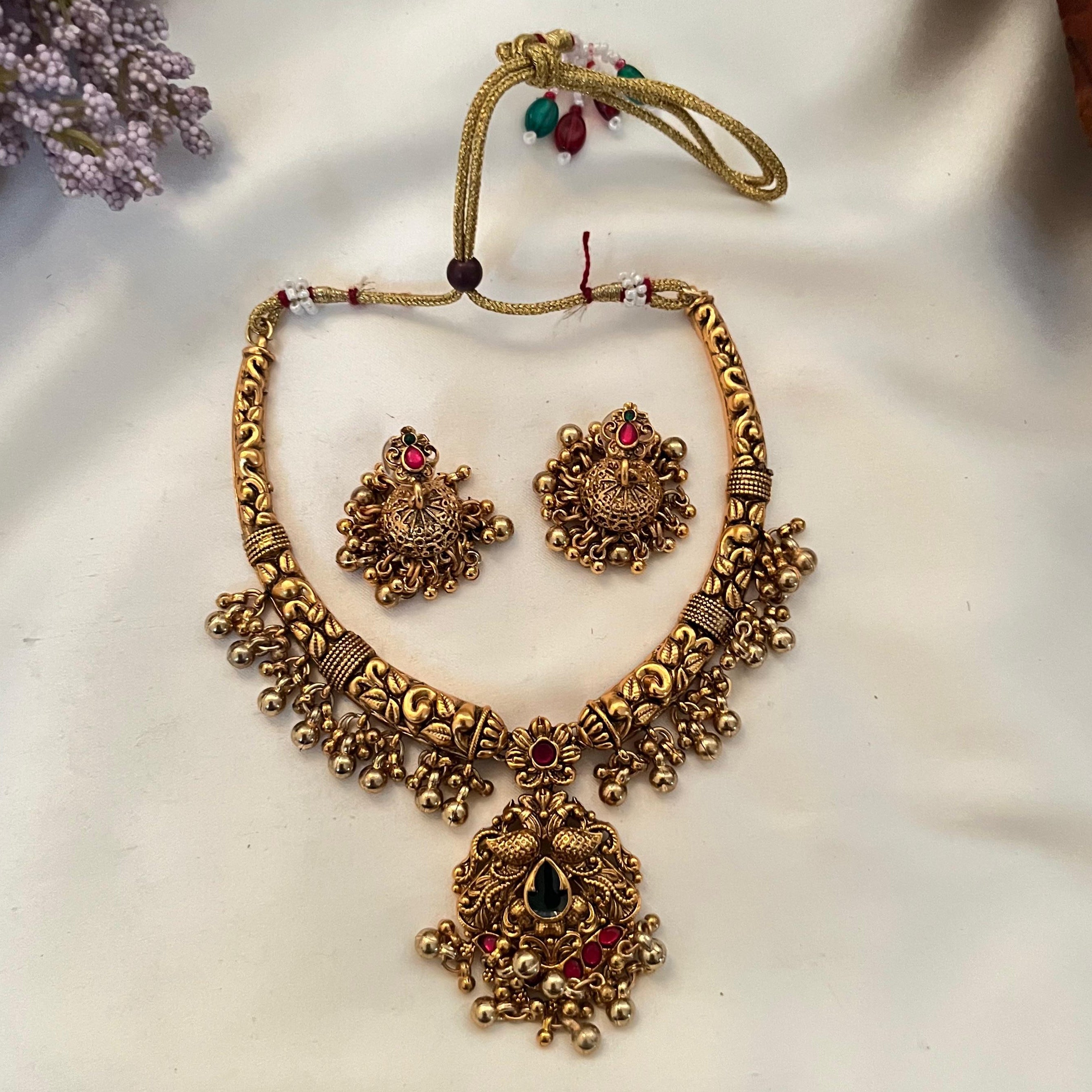 Antique Peacock Drop Temple Necklace AN67