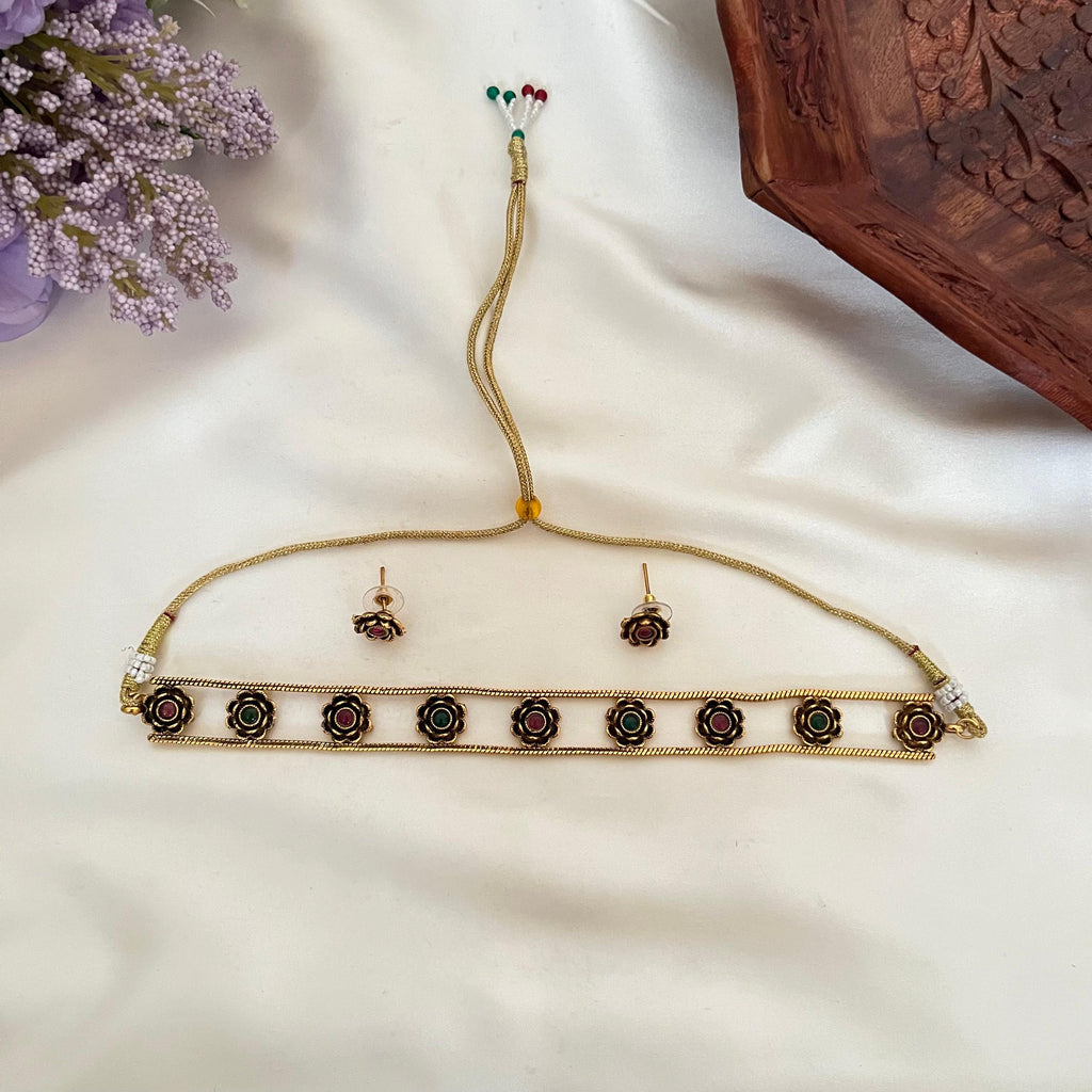 Floral Stone Choker Necklace AN55