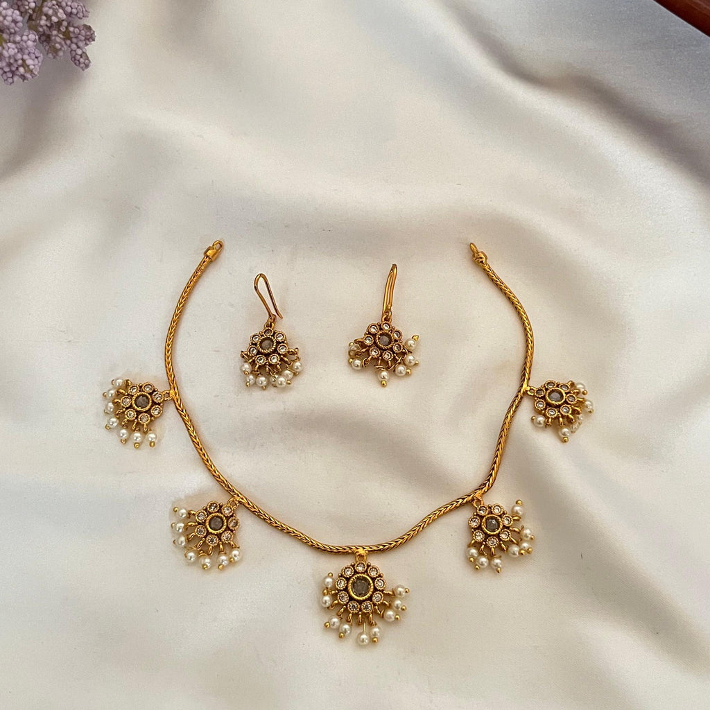 Pearl Drop Floral Necklace Set AN56