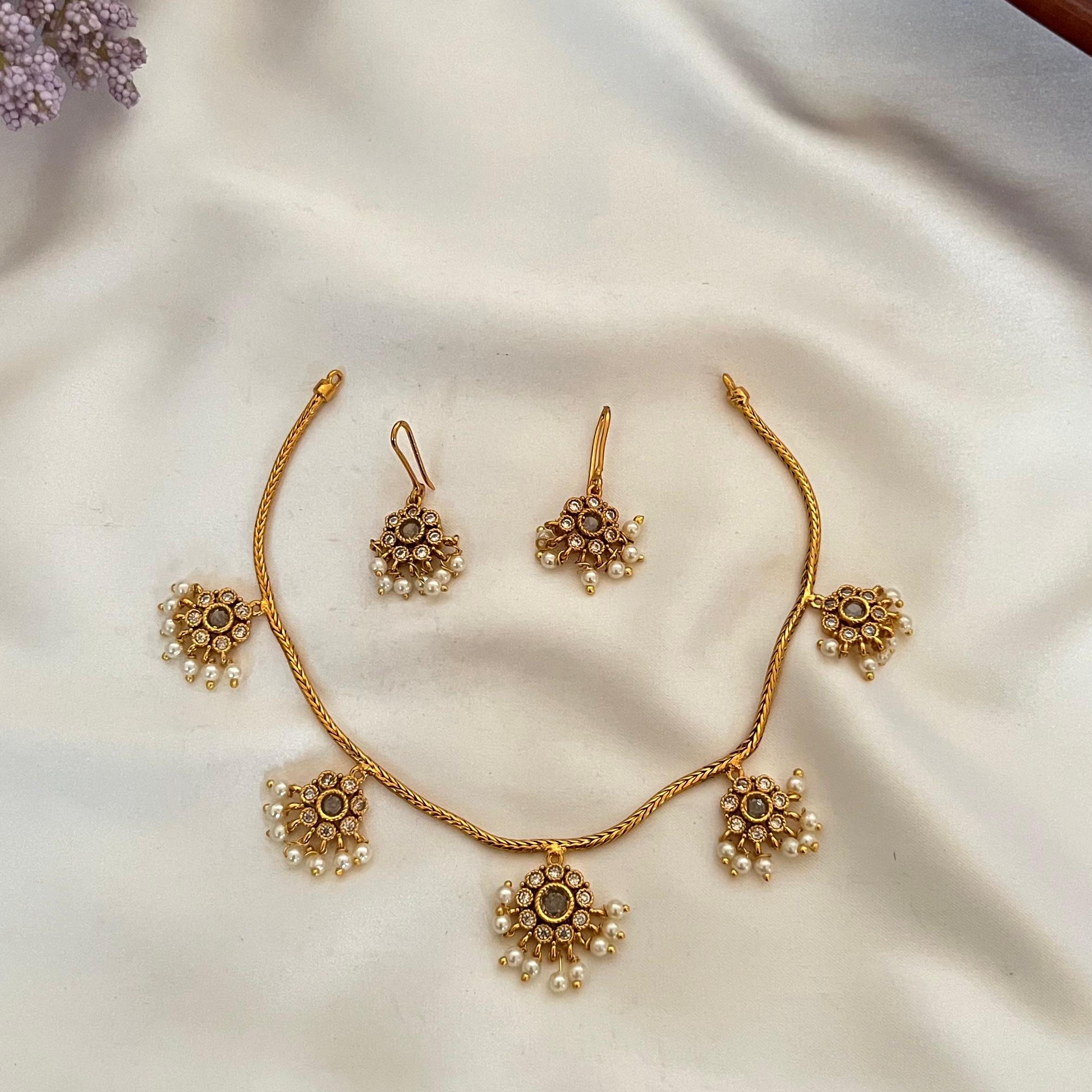 Pearl Drop Floral Necklace Set AN56