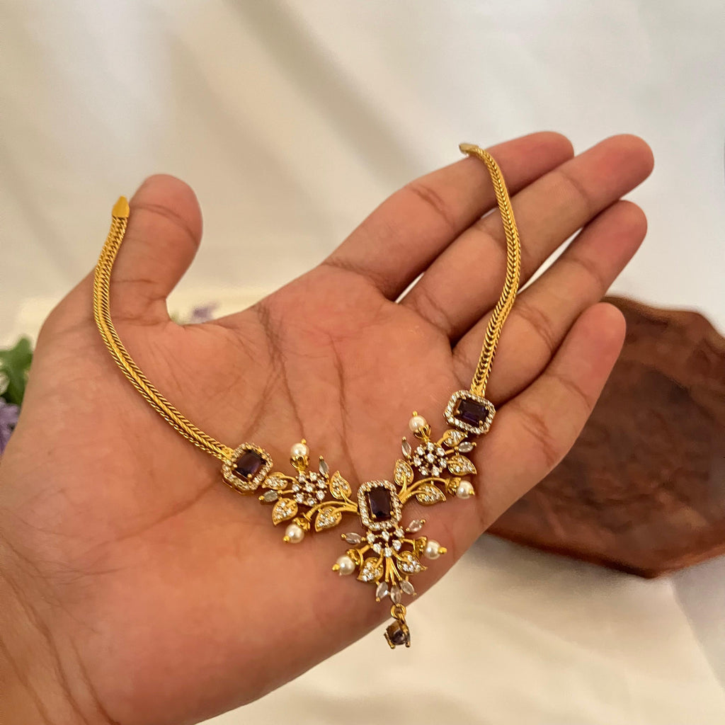 Victorian Blush Stone AD Necklace VN04