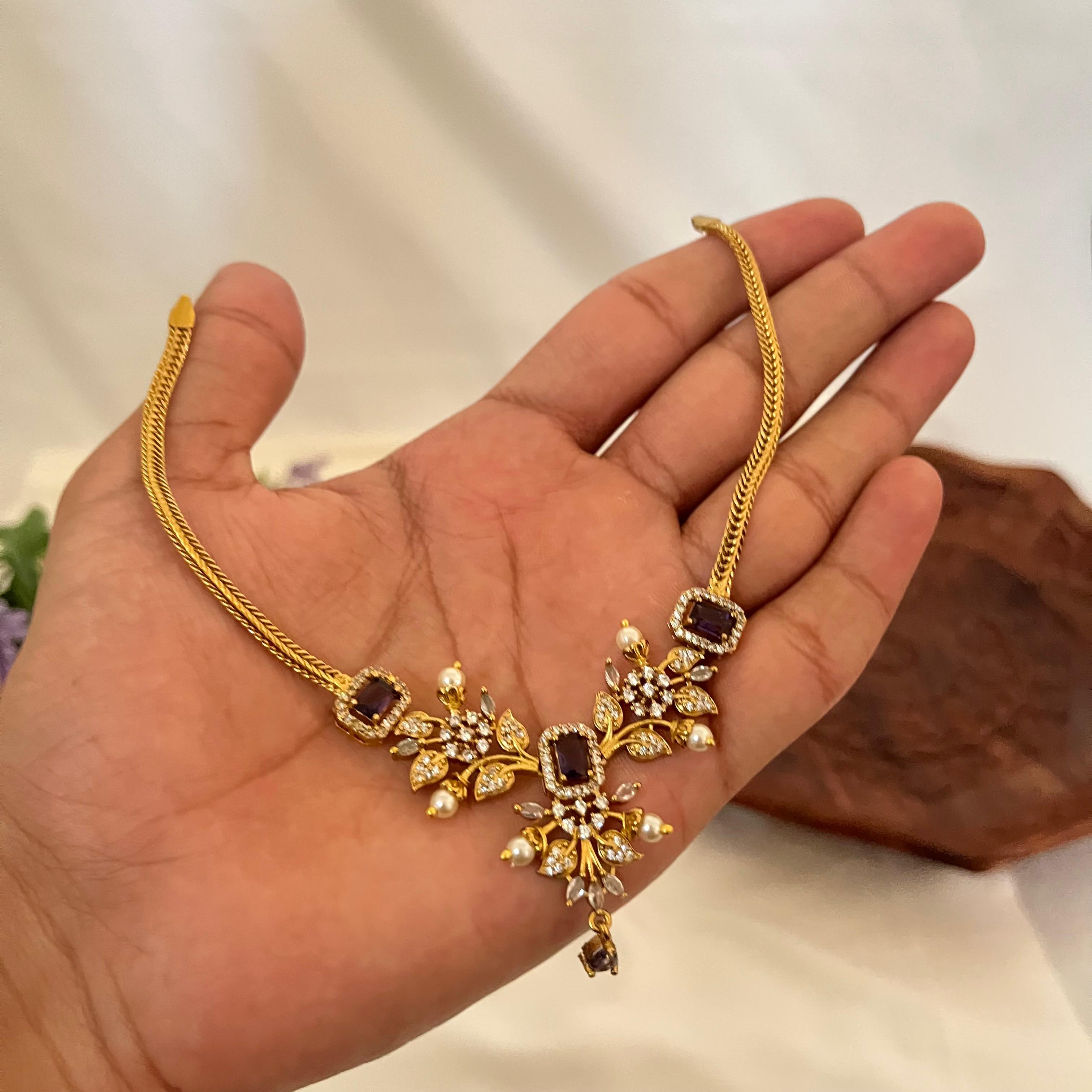 Victorian Blush Stone AD Necklace VN04
