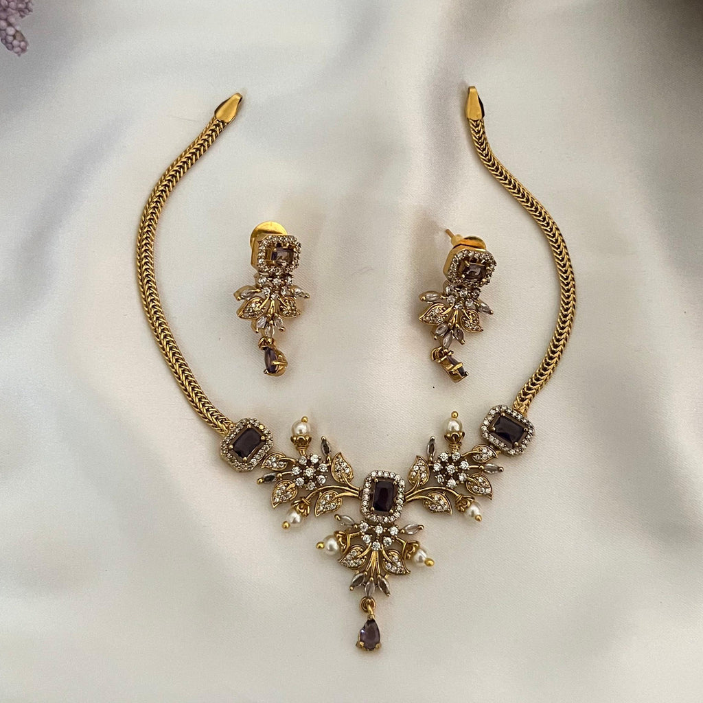 Victorian Blush Stone AD Necklace VN04