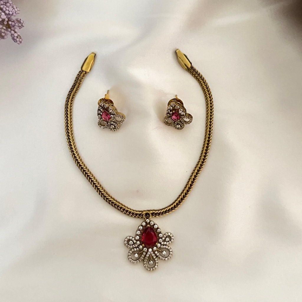Victorian Ruby Drop AD Necklace VN05
