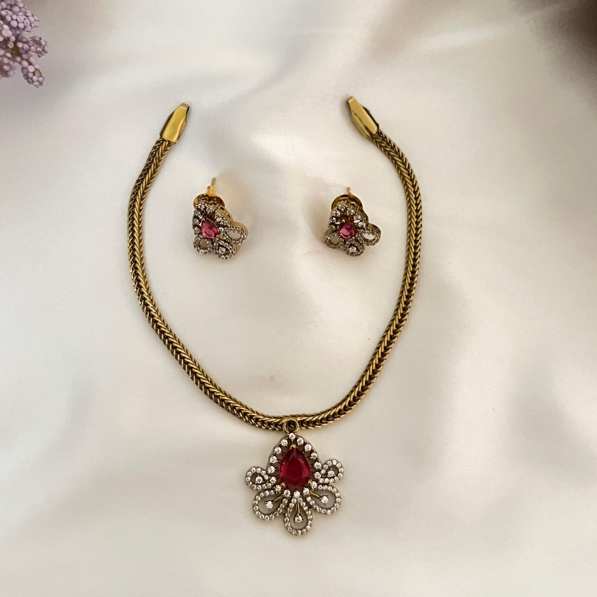 Victorian Ruby Drop AD Necklace VN05