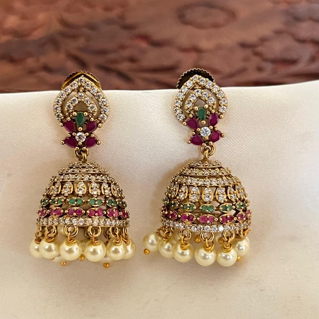Victorian CZ Pearl Jhumka VJ01