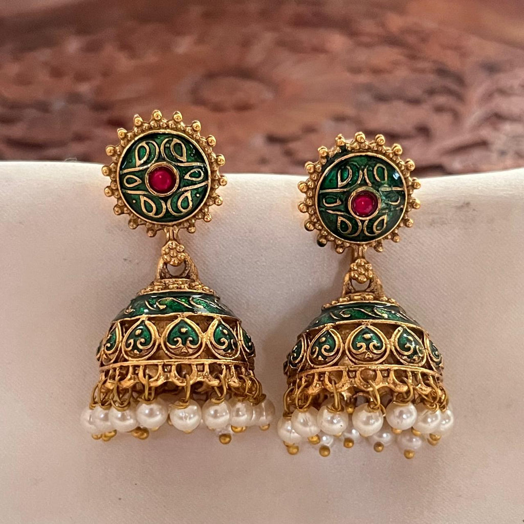 Antique Meenakari Green Jhumka AJ18