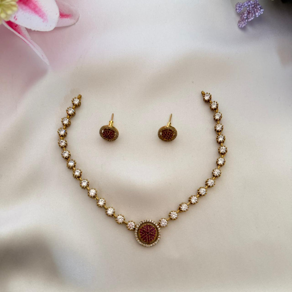 Diamond Ruby Stone Necklace VN16 Anvika Jewels