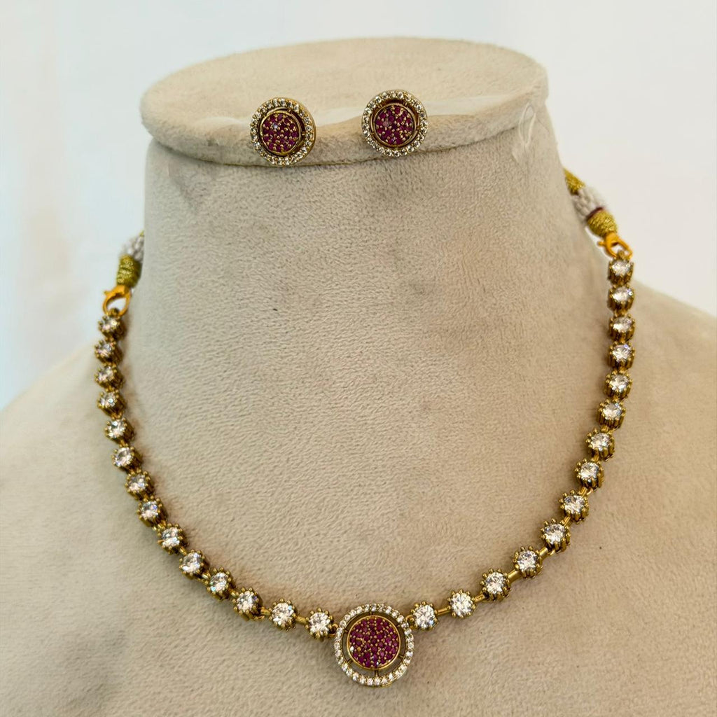Diamond Ruby Stone Necklace VN16 Anvika Jewels