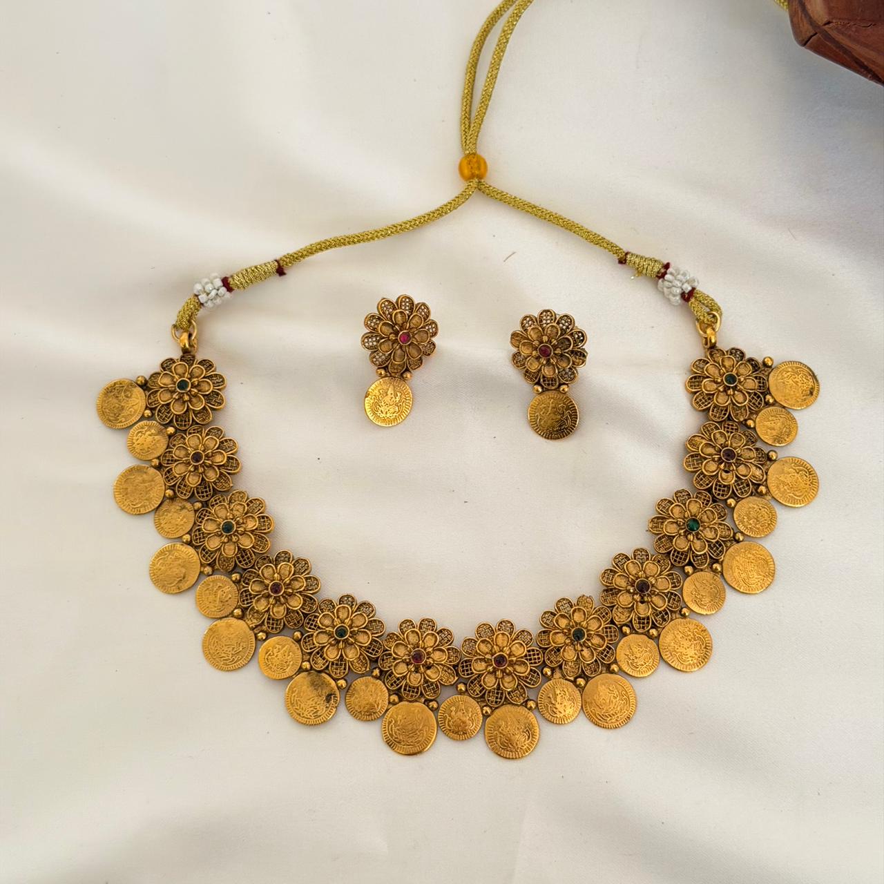 Floral Coin Necklace Set AN79 Anvika Jewels