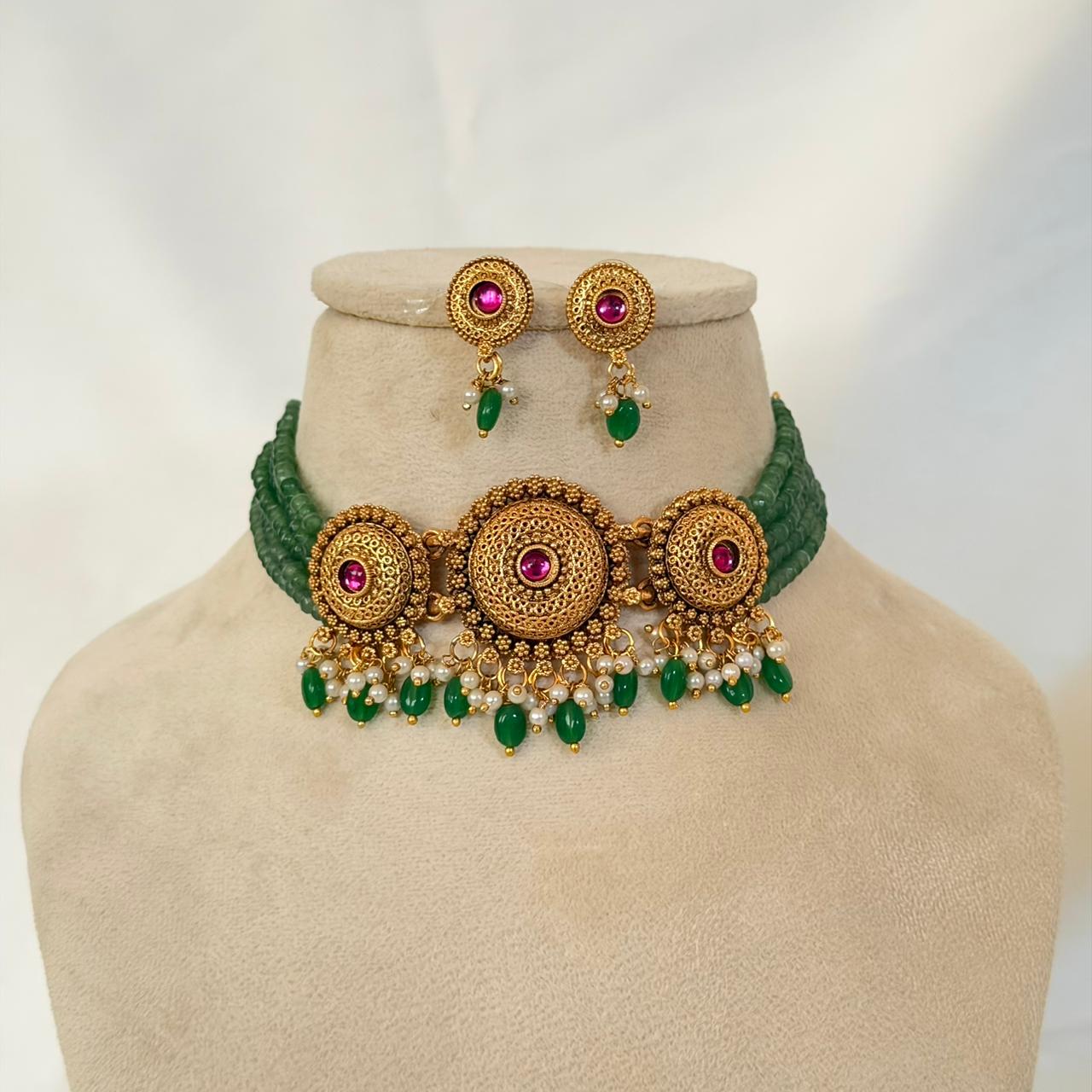 Emerald Beaded Choker AN87 Anvika Jewels