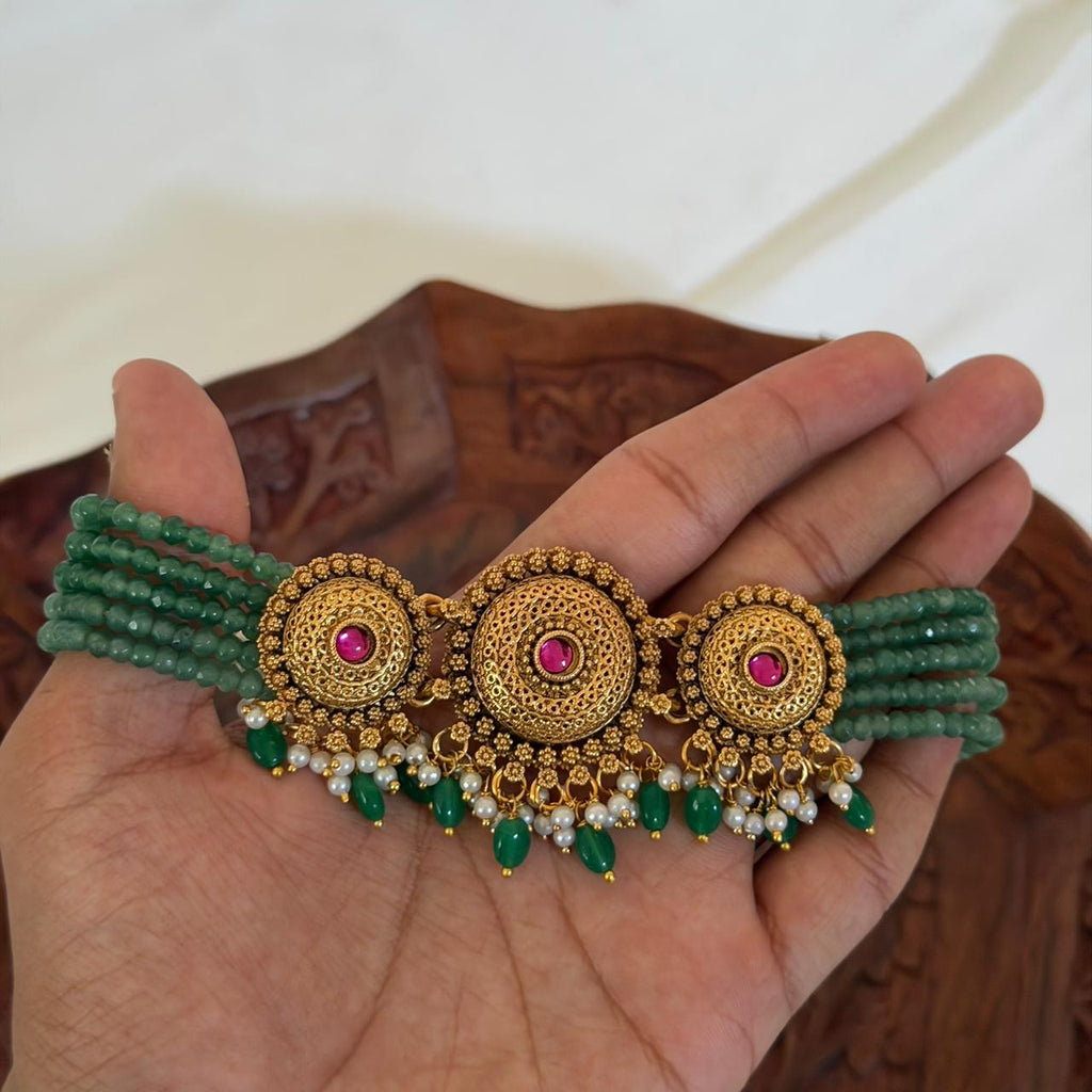 Emerald Beaded Choker AN87 Anvika Jewels