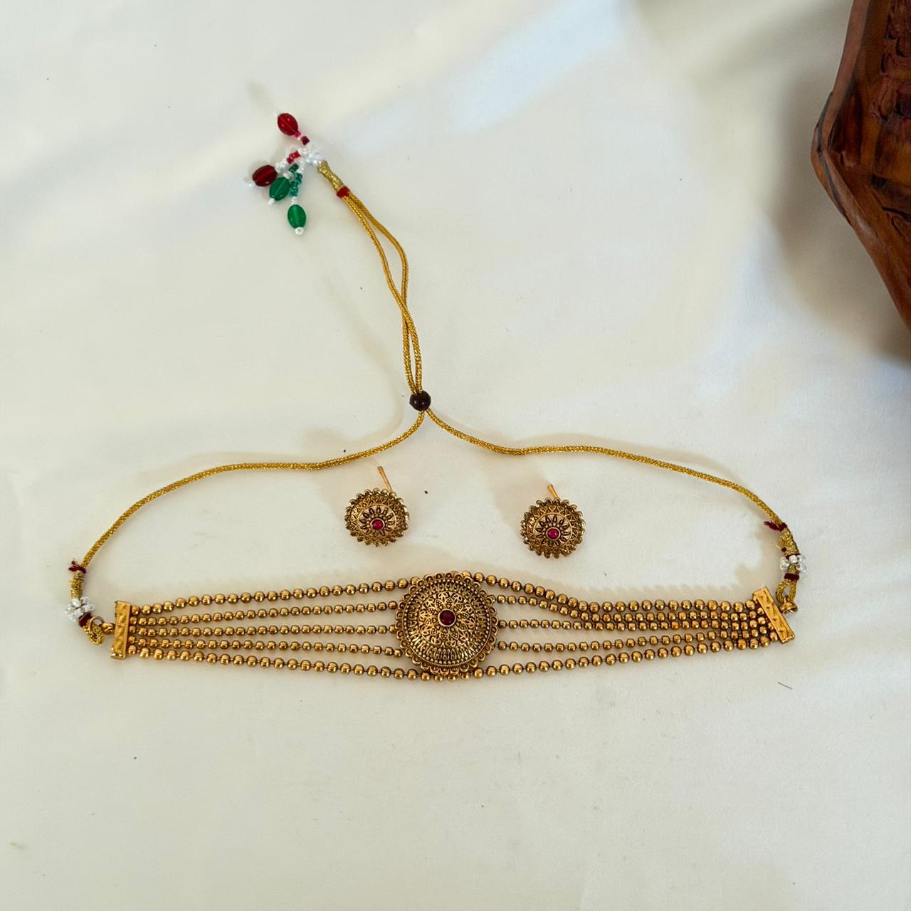 Antique Multi-Layer Beaded Choker AN88 Anvika Jewels