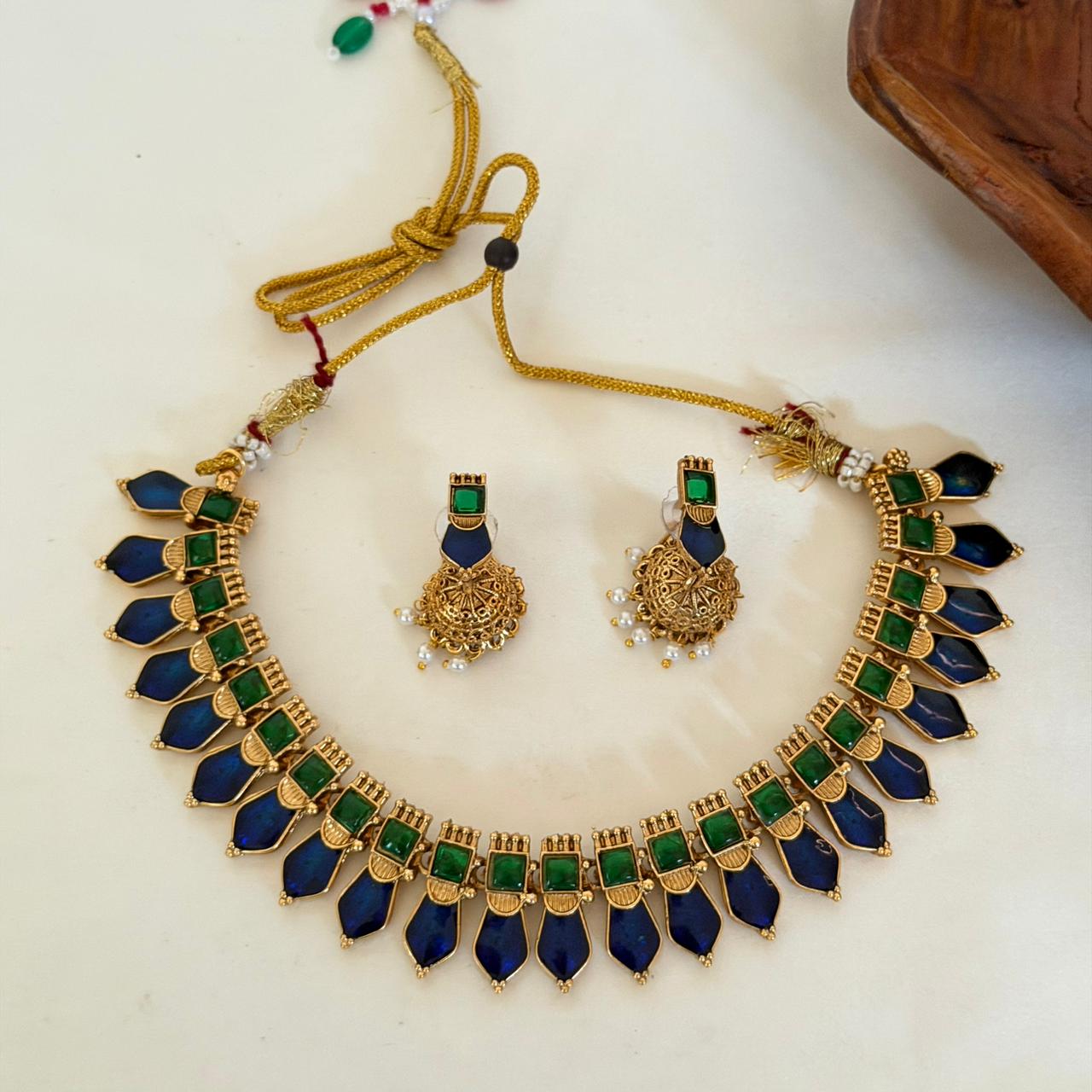Blue Palakka Choker Set AN96 Anvika Jewels