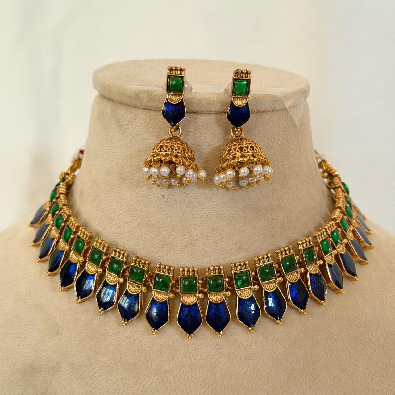 Blue Palakka Choker Set AN96 Anvika Jewels