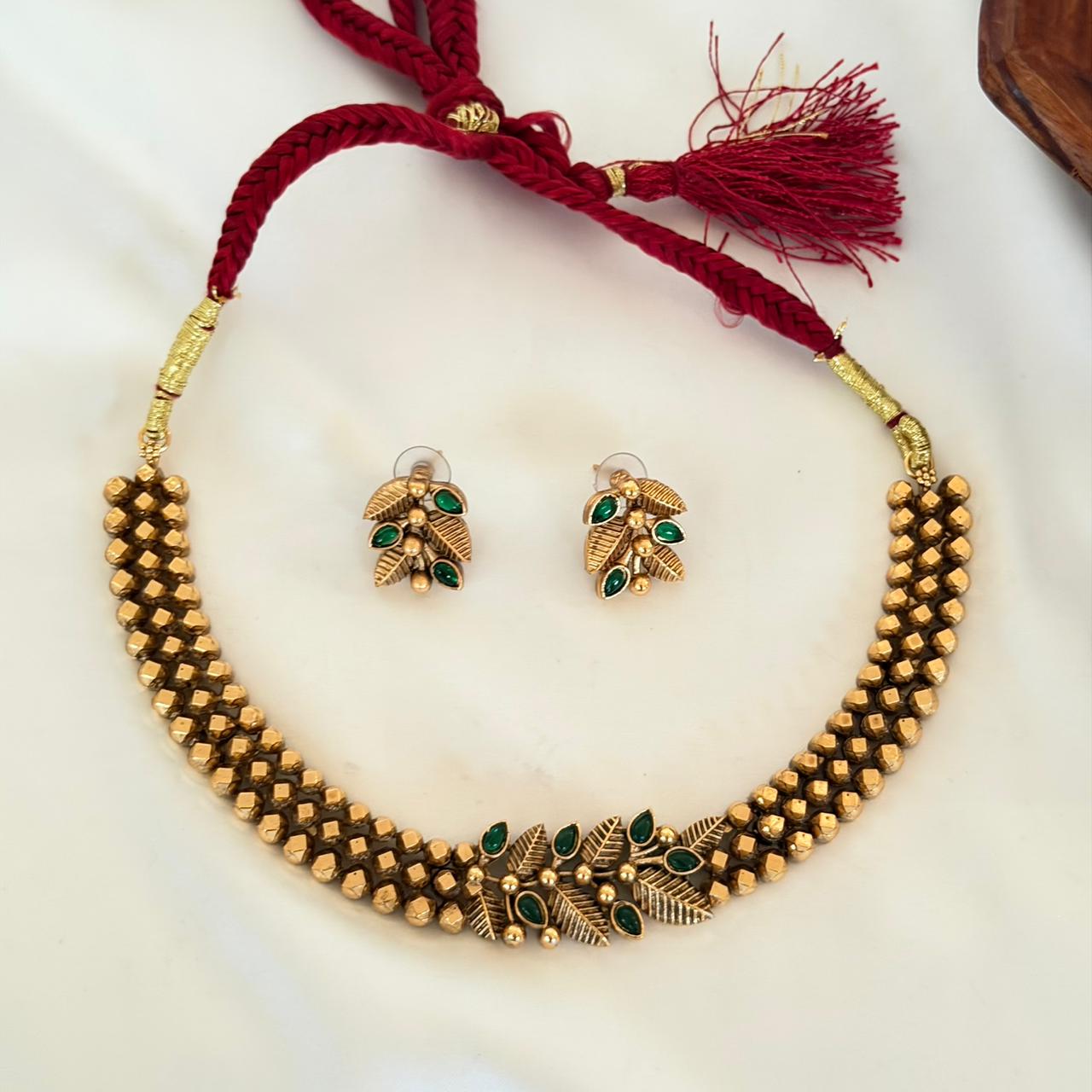 Antique Leaf Bead Necklace AN107 Anvika Jewels