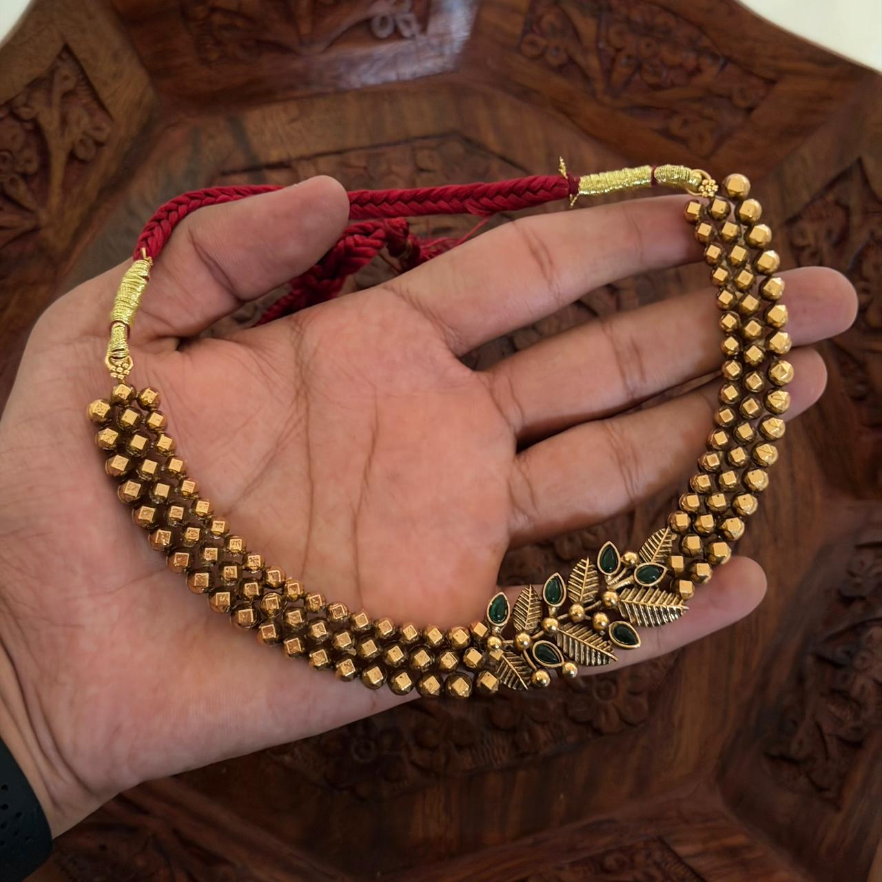 Antique Leaf Bead Necklace AN107 Anvika Jewels