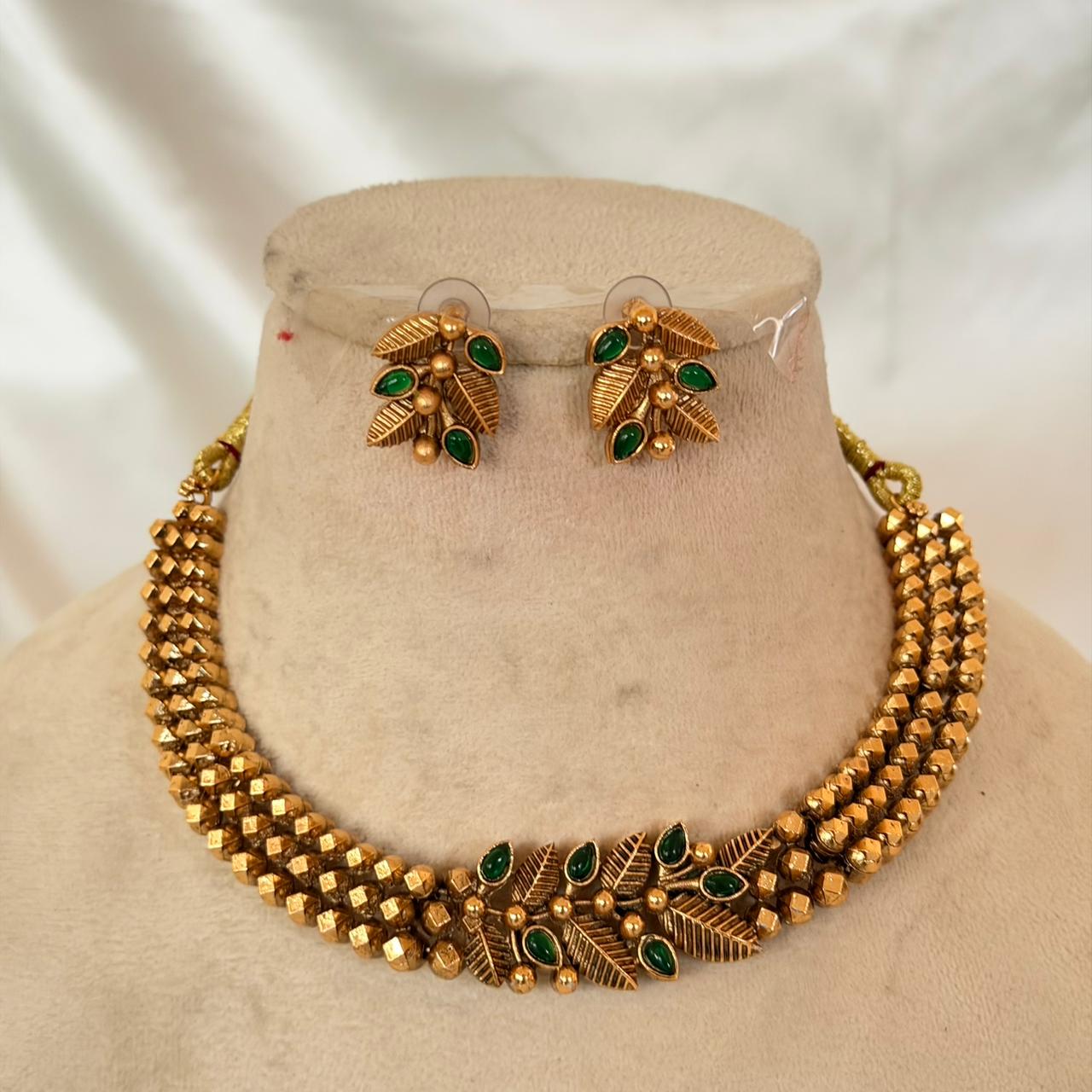 Antique Leaf Bead Necklace AN107 Anvika Jewels