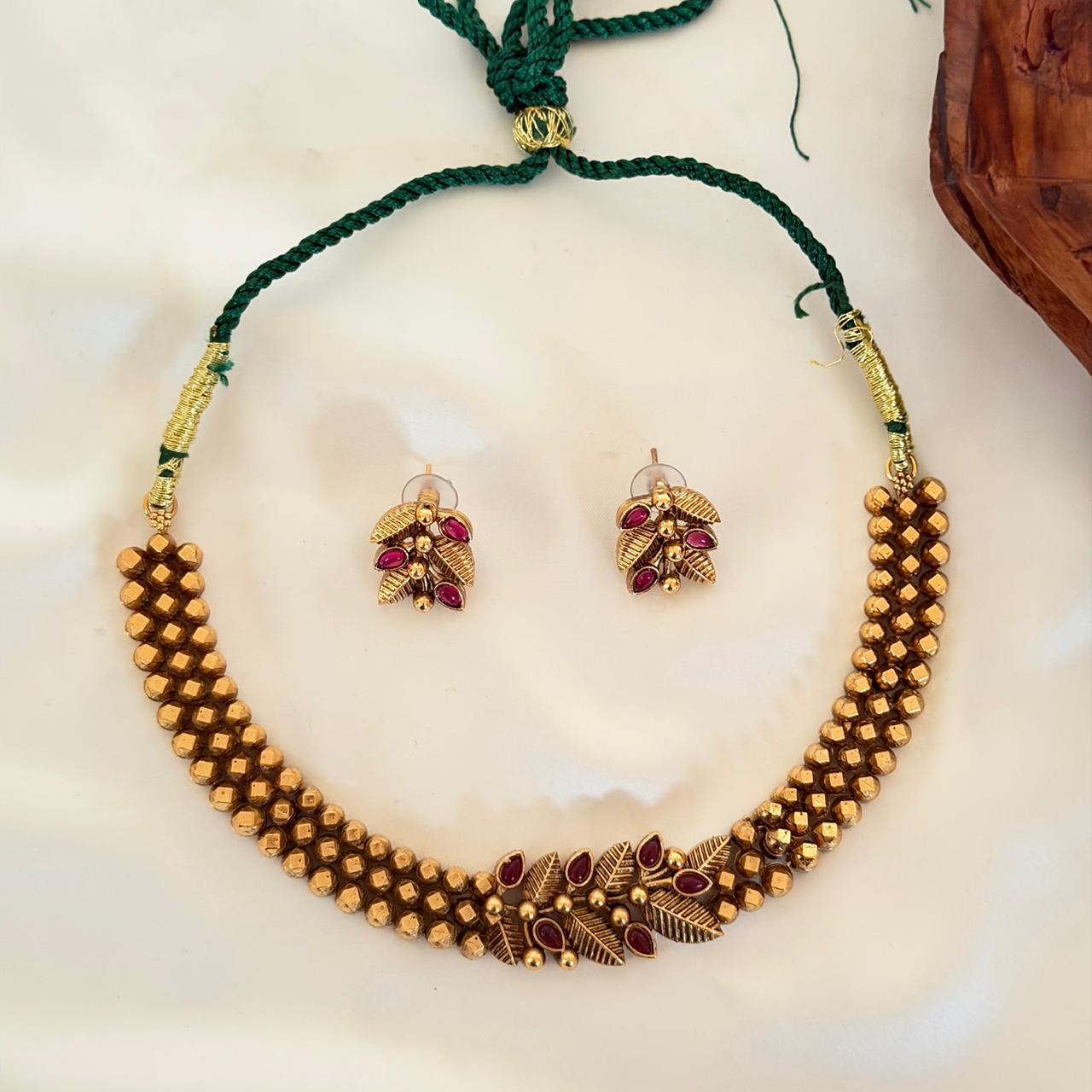 Antique Leaf Bead Necklace AN107 Anvika Jewels