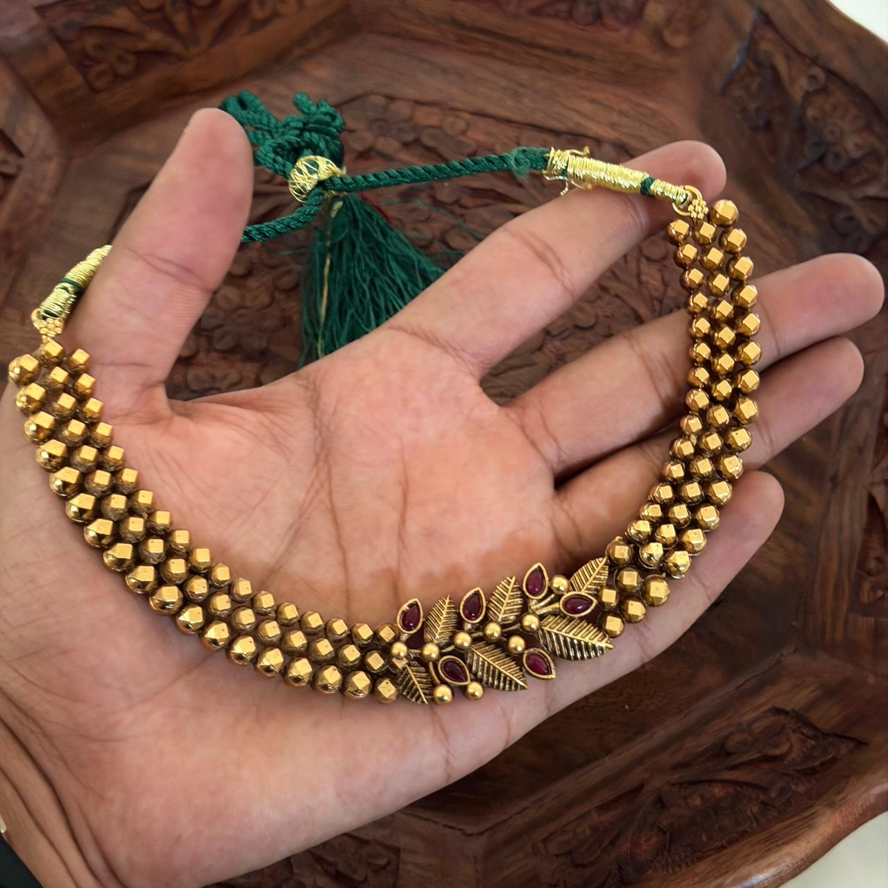 Antique Leaf Bead Necklace AN107 Anvika Jewels