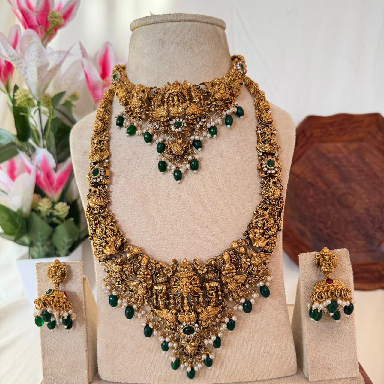 Grand Lakshmi Emerald Bridal Combo Set CS20 Anvika Jewels
