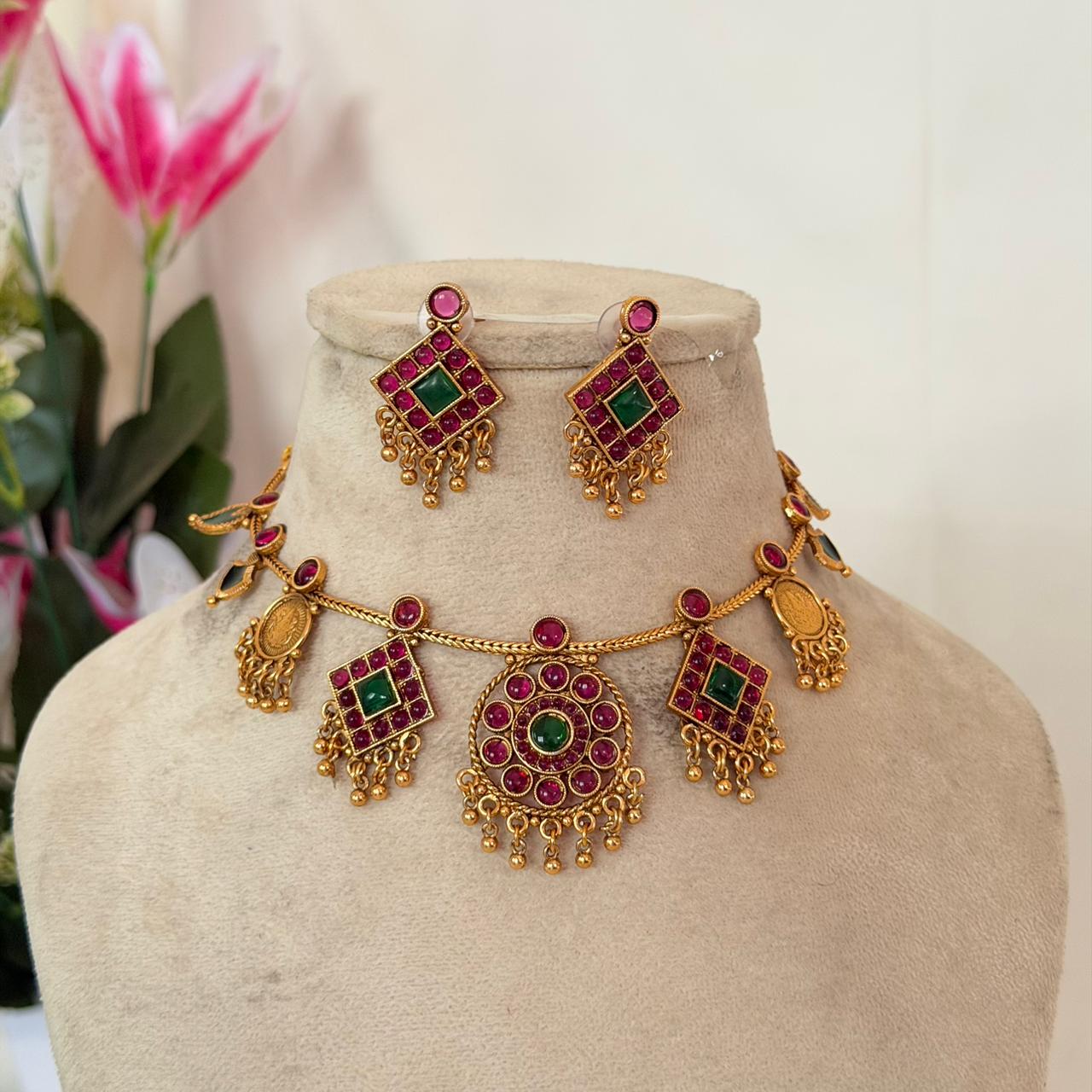 Ruby Emerald Antique Choker AN124 Anvika Jewels