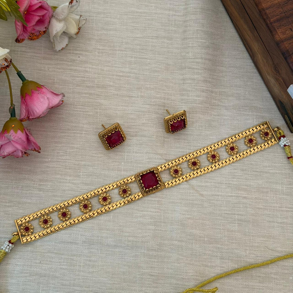 Square Stone Choker Set AN126 Anvika Jewels