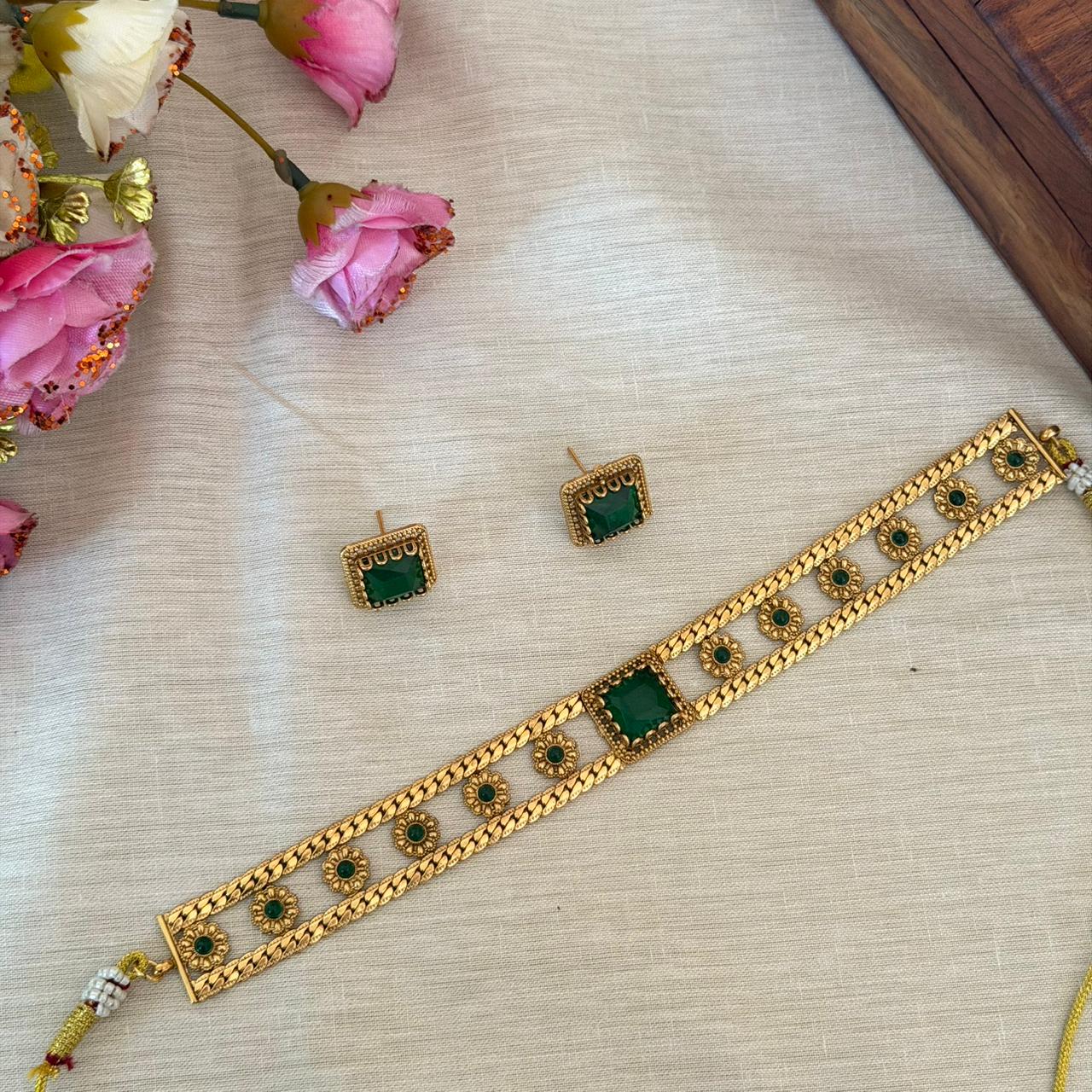 Square Stone Choker Set AN126 Anvika Jewels