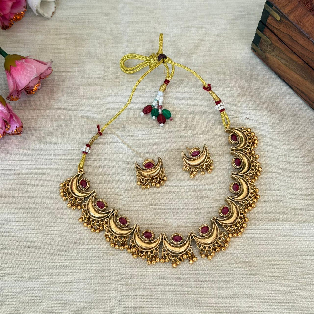 Crescent Ruby Stone Choker AN137 Anvika Jewels