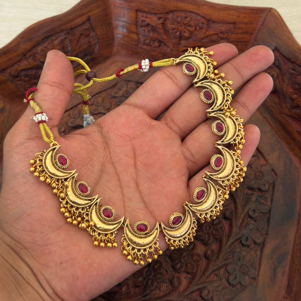 Crescent Ruby Stone Choker AN137 Anvika Jewels