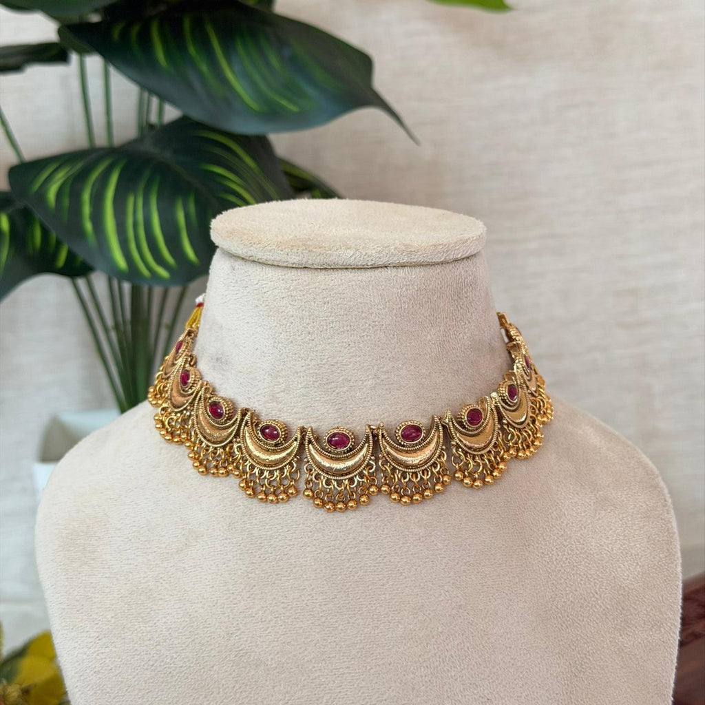 Crescent Ruby Stone Choker AN137 Anvika Jewels