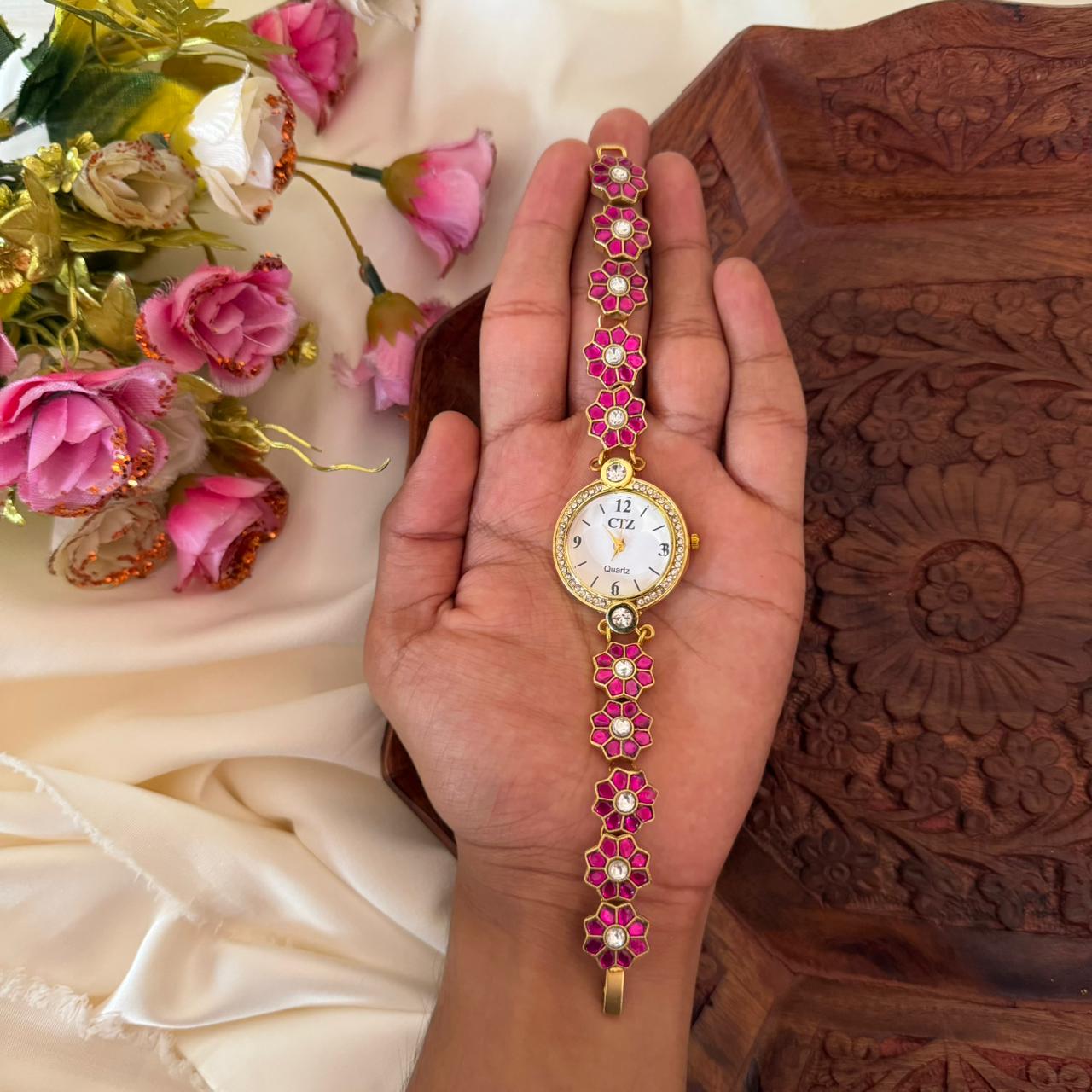 Premium Floral Kundan Watch W02 Anvika Jewels