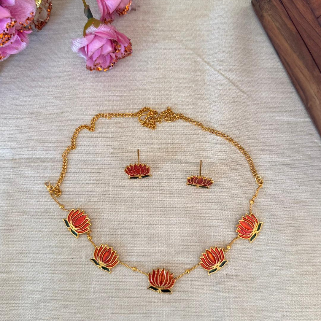 Lotus Floral Necklace Set AN129 Anvika Jewels