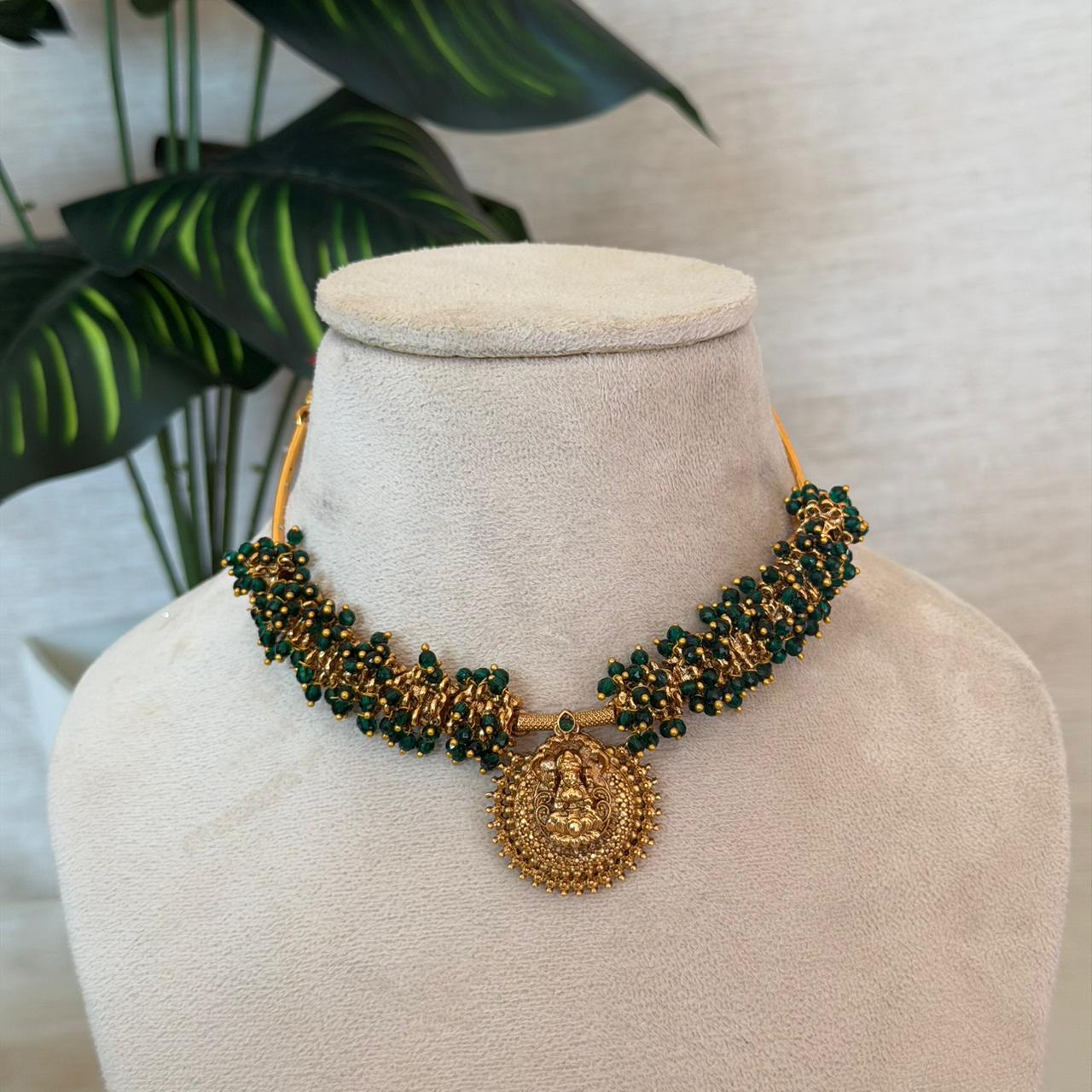 Lakshmi Green Beaded Necklace AN130 Anvika Jewels