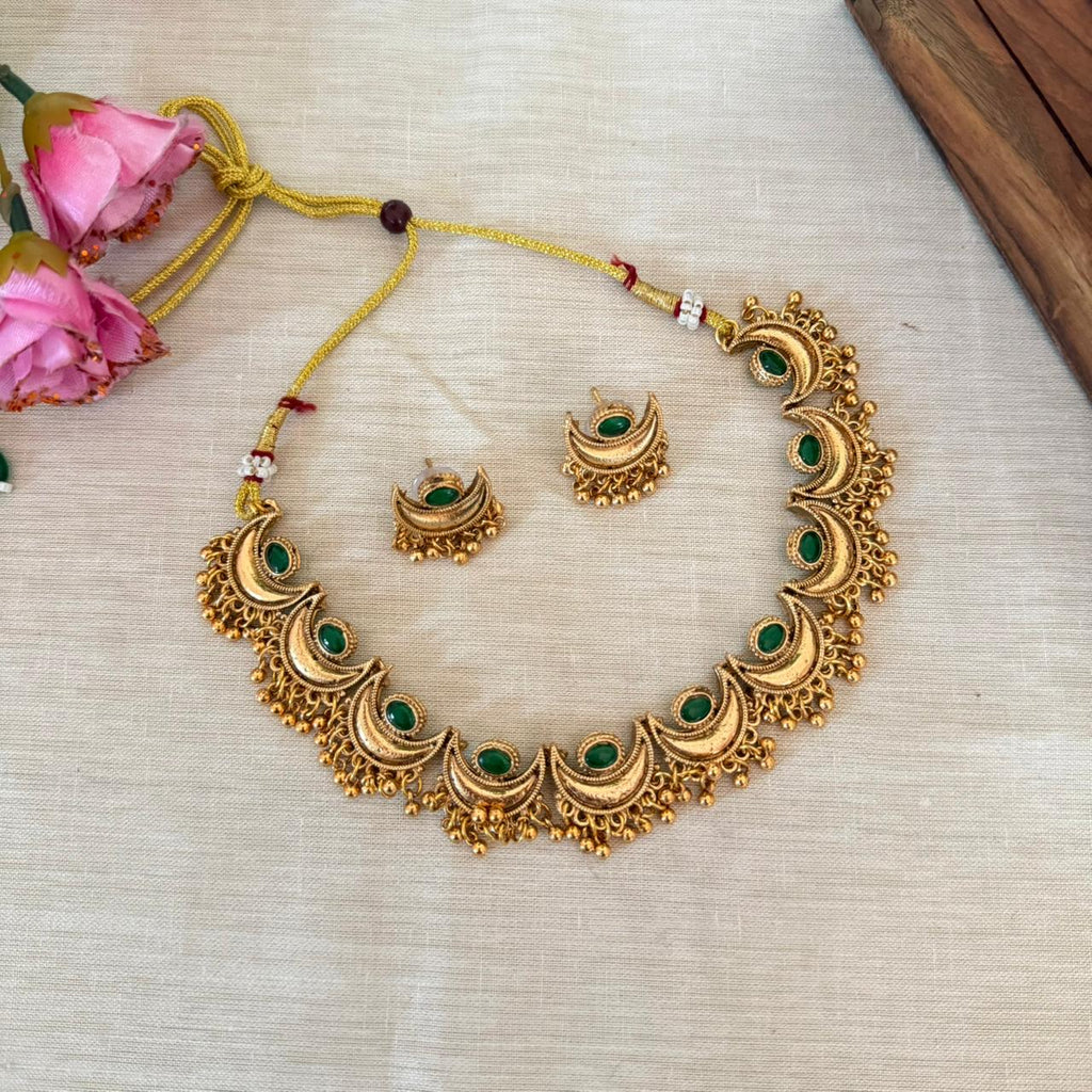 Crescent Green Stone Choker AN136 Anvika Jewels