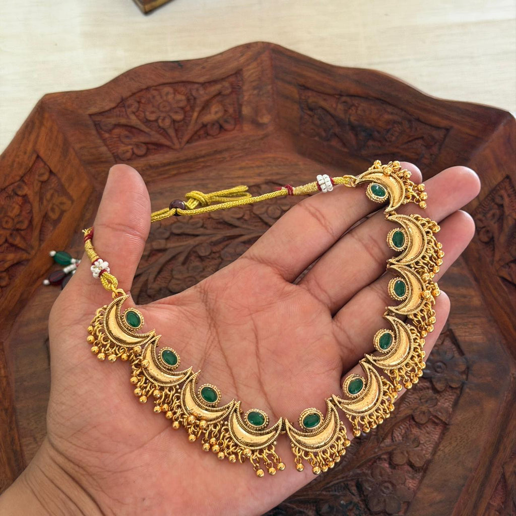 Crescent Green Stone Choker AN136 Anvika Jewels